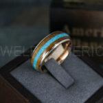 Turquoise Ring, Whiskey Barrel Wood Ring, Turquoise Wedding Band, Galaxy Ring, Galaxy Wedding Band, Crushed Turquoise Wedding Ring