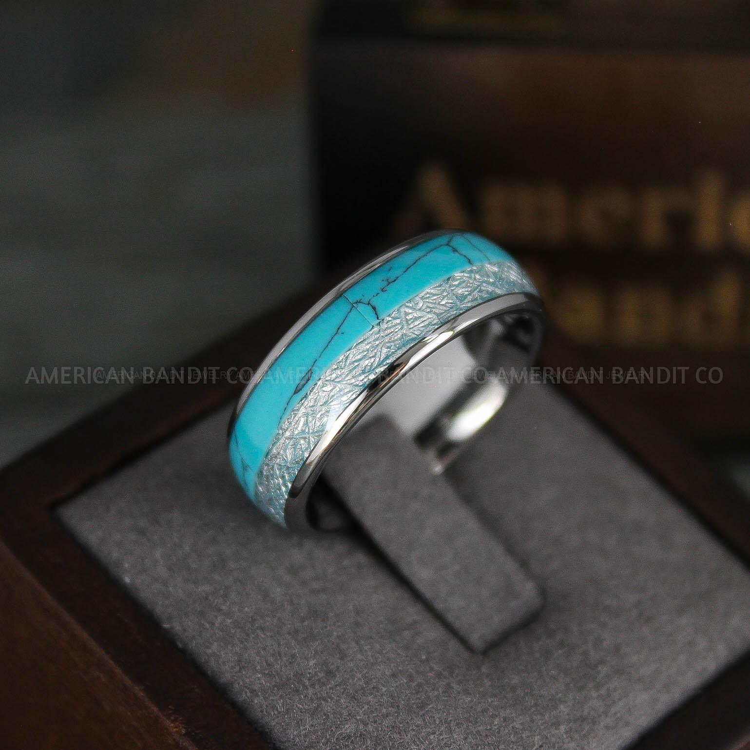 IMG_5615 Turquoise Ring, Meteorite Ring, Meteorite Wedding Ring, Meteorite Wedding Band, Meteorite Jewelry, Turquoise Wedding Ring, Turquoise Wedding Band, Meteor Ring - Image 1