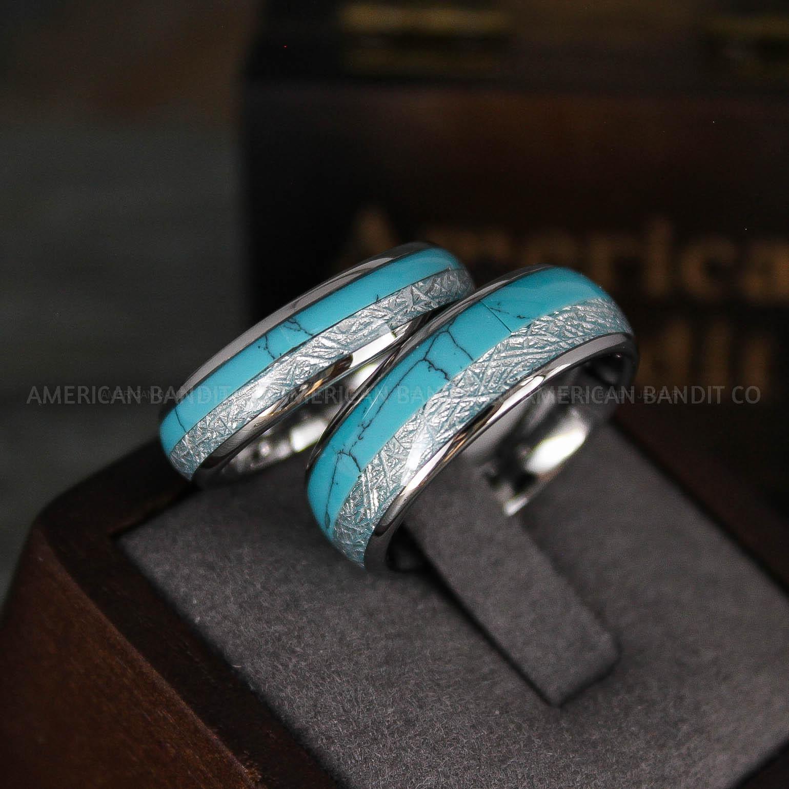 IMG_5619 Turquoise Rings, Meteorite Rings, Meteorite Wedding Rings, Meteorite Wedding Bands, Meteorite Jewelry, Turquoise Wedding Rings, Turquoise Wedding Bands, Meteor Rings - Image 1