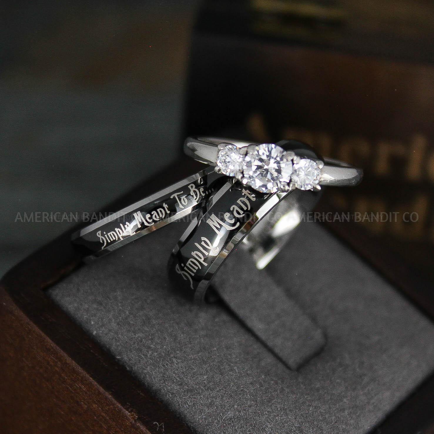 IMG_5636 Simply Meant To Be Rings, Black Wedding Bands, Black Wedding Rings, Couple Rings, Couple Jewelry, His and Her Rings, Matching Rings Couple Wedding Ring Couple Jewelry - Image 1