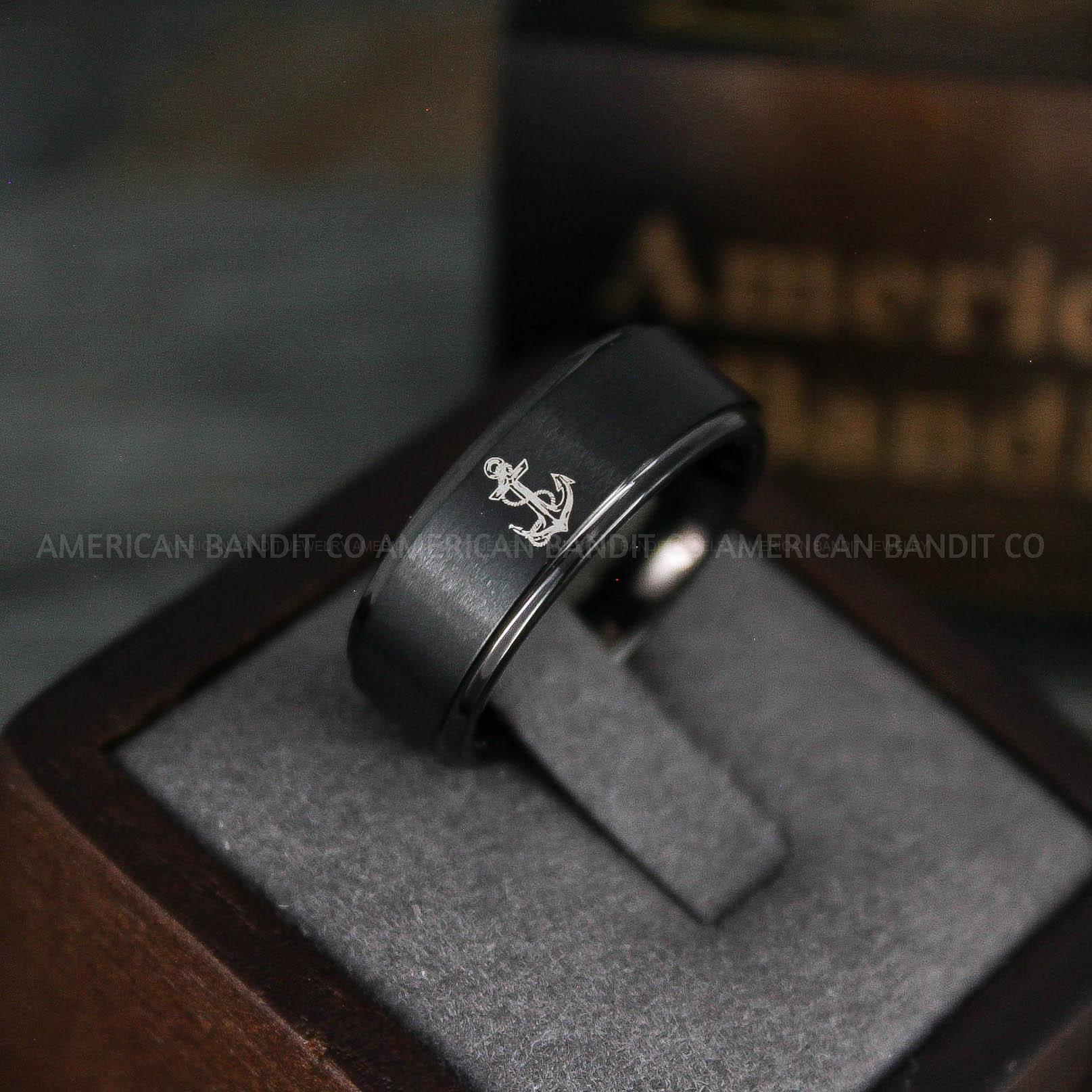 IMG_5647 Nautical Ring, Anchor Ring, Black Anchor Ring, Black Wedding Ring, Black Nautical Ring, Black Wedding Band, Black Anchor Tungsten Ring - Image 1