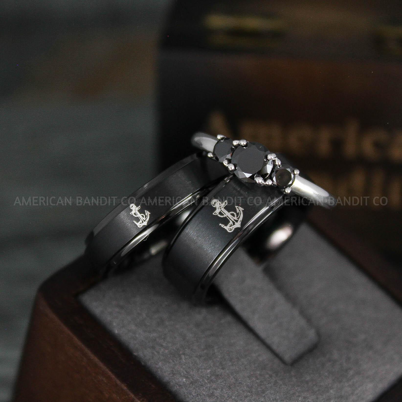 IMG_5651 Nautical Ring, Anchor Ring, Black Anchor Rings, Black Wedding Rings, Black Nautical Rings, Black Wedding Bands, Black Anchor Tungsten Rings - Image 1