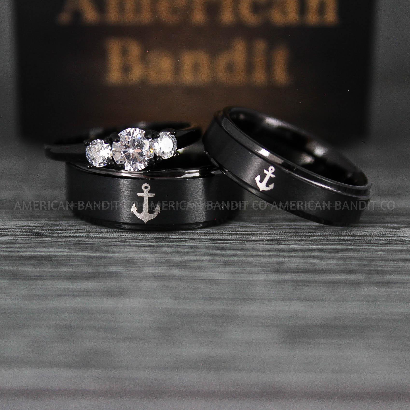 IMG_5656 Nautical Ring, Anchor Ring, Black Anchor Rings, Black Wedding Rings, Black Nautical Rings, Black Wedding Bands, Black Anchor Tungsten Rings - Image 1