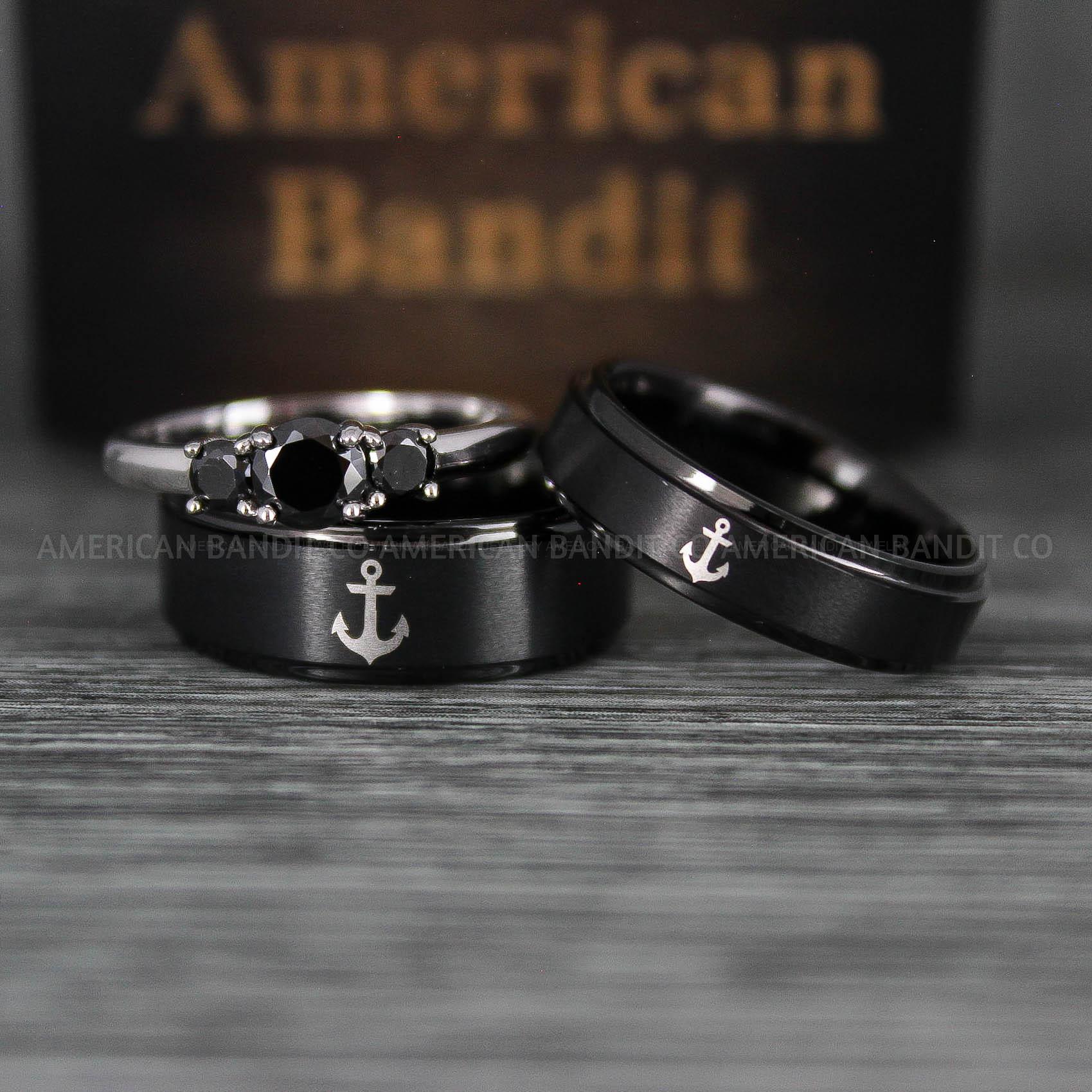 IMG_5657 Nautical Ring, Anchor Ring, Black Anchor Rings, Black Wedding Rings, Black Nautical Rings, Black Wedding Bands, Black Anchor Tungsten Rings - Image 1