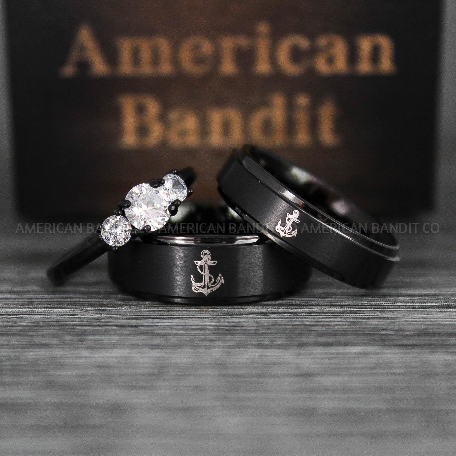 IMG_5669 Nautical Ring, Anchor Ring, Black Anchor Rings, Black Wedding Rings, Black Nautical Rings, Black Wedding Bands, Black Anchor Tungsten Rings - Image 1