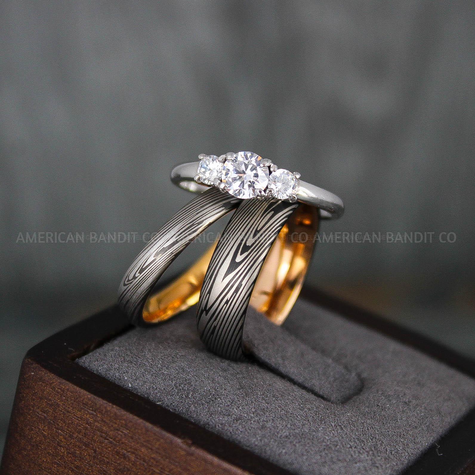 IMG_5682 Damascus Steel Rings, Damascus Steel Wedding Rings, Damascus Steel Wedding Bands, Gunmetal Wedding Rings, Gunmetal Damascus Steel Wedding Rings - Image 1