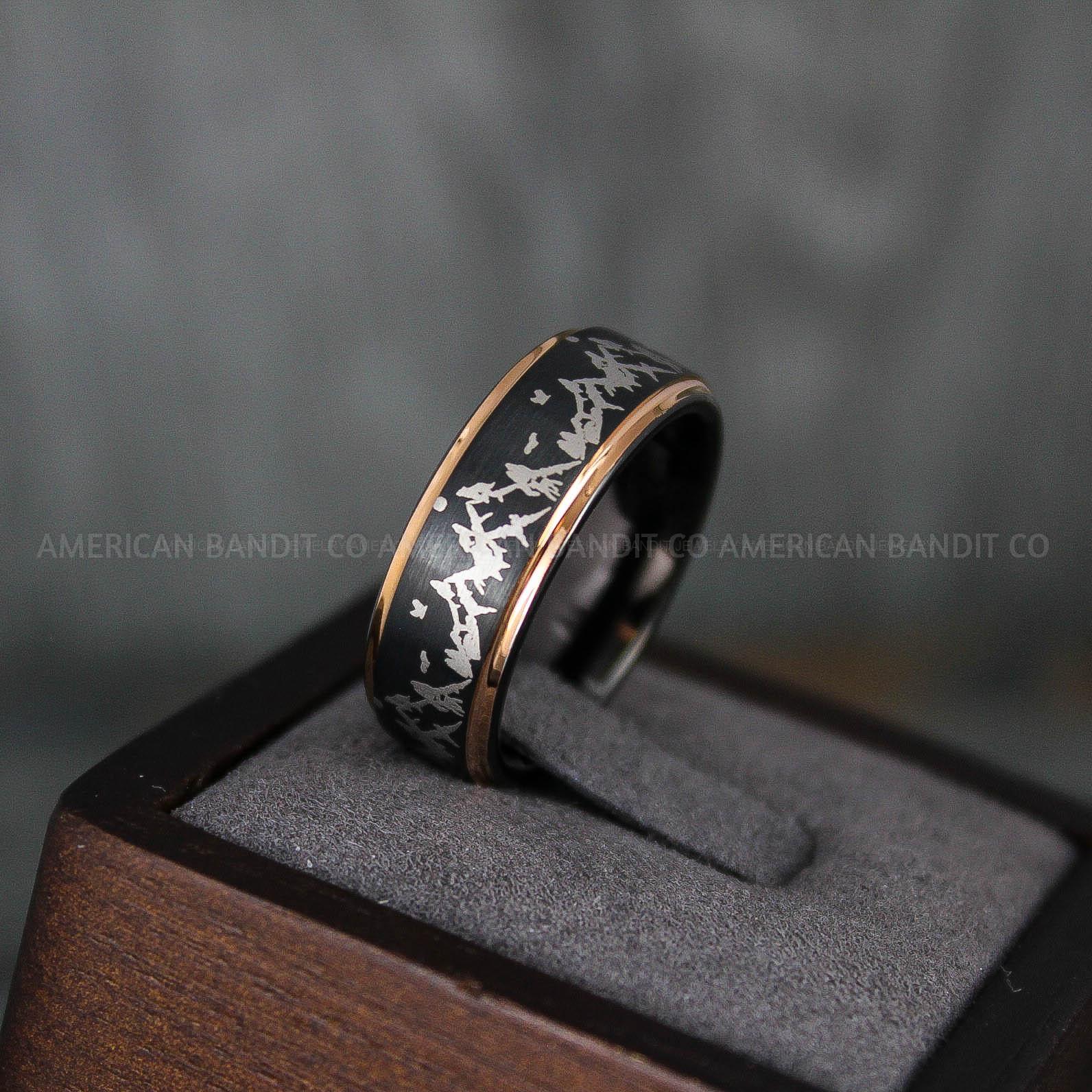 IMG_5689 Forest Ring, Mountain Range Ring, Mountains Scene Ring, Wolf Ring, Hunting Wedding Band - Image 1