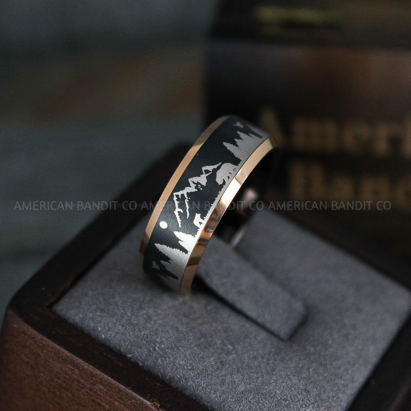 IMG_5718 Forest Ring, Mountain Range Ring, Mountains Scene Ring, Wolf Ring, Hunting Wedding Band - Image 1