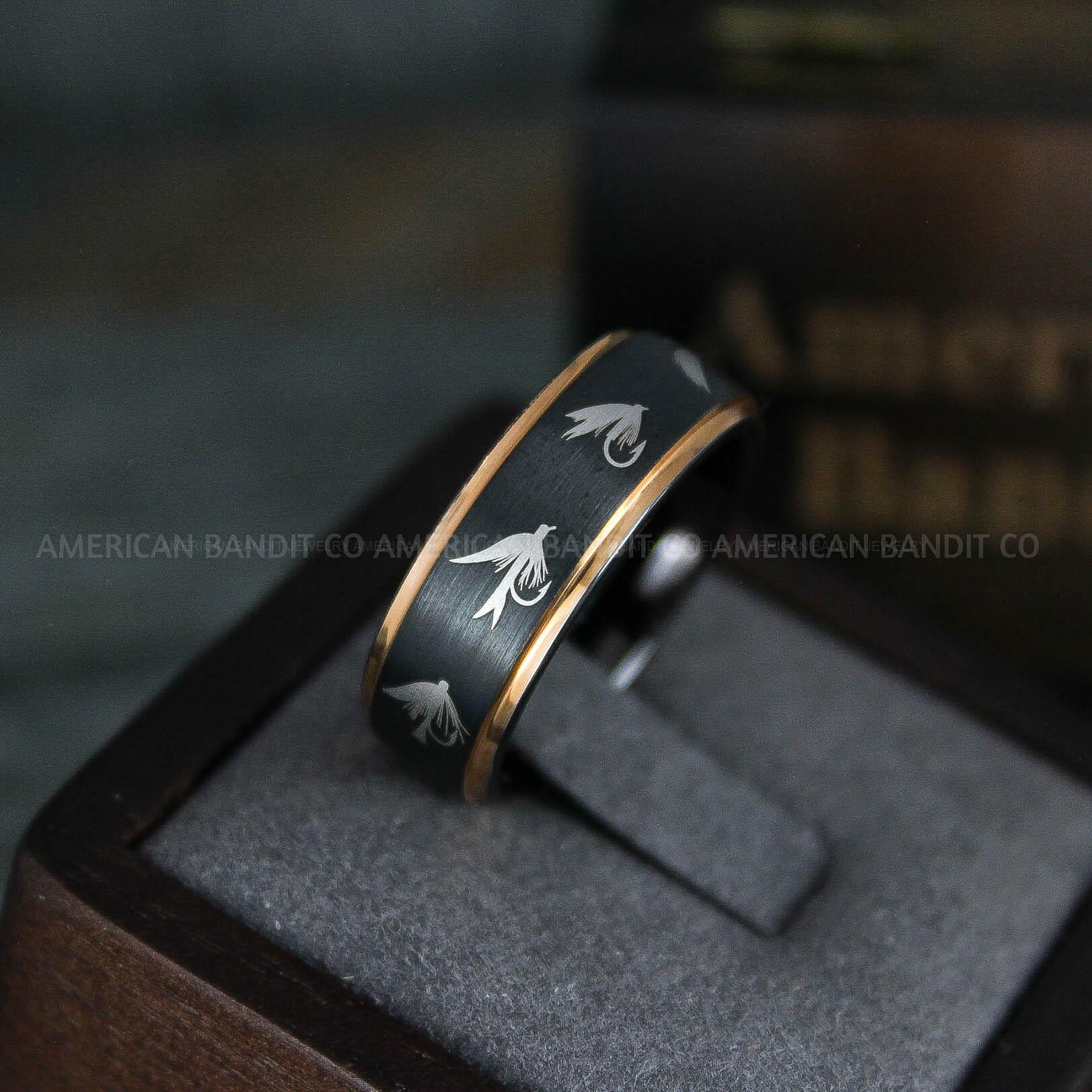 IMG_5731 Fly Fishing Ring, Fly Fishing Lure Ring, Lure Ring, Fishing Jewelry, Fishing Ring, Fish Hook Ring, Hunting Ring, Fish Hooks Wedding Band - Image 1