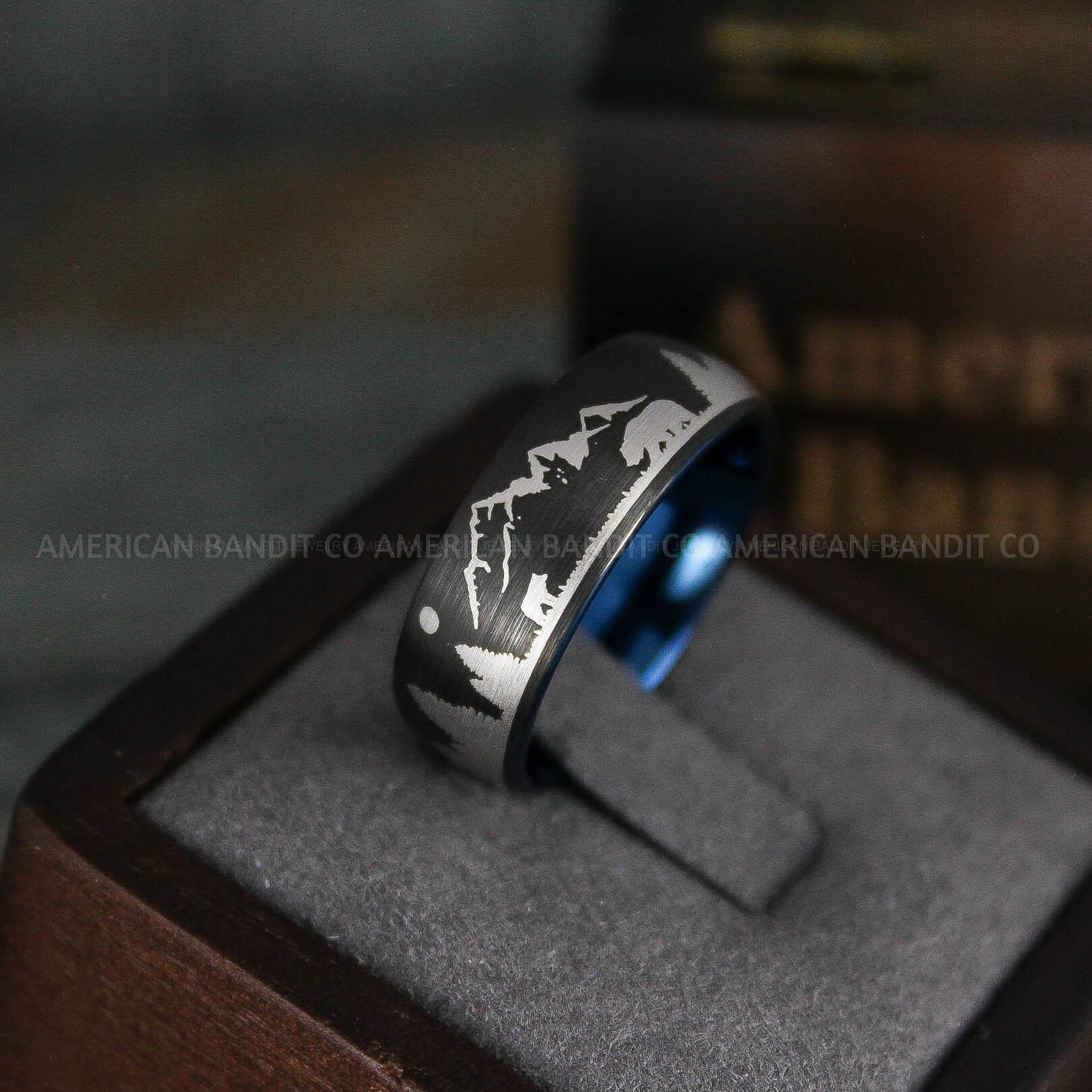 IMG_5734 Forest Ring, Mountain Range Ring, Mountains Scene Ring, Wolf Ring, Hunting Wedding Band - Image 1