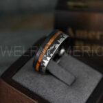 Forest Ring, Mountain Range Ring, Mountains Scene Ring, Wolf Ring, Hunting Wedding Band