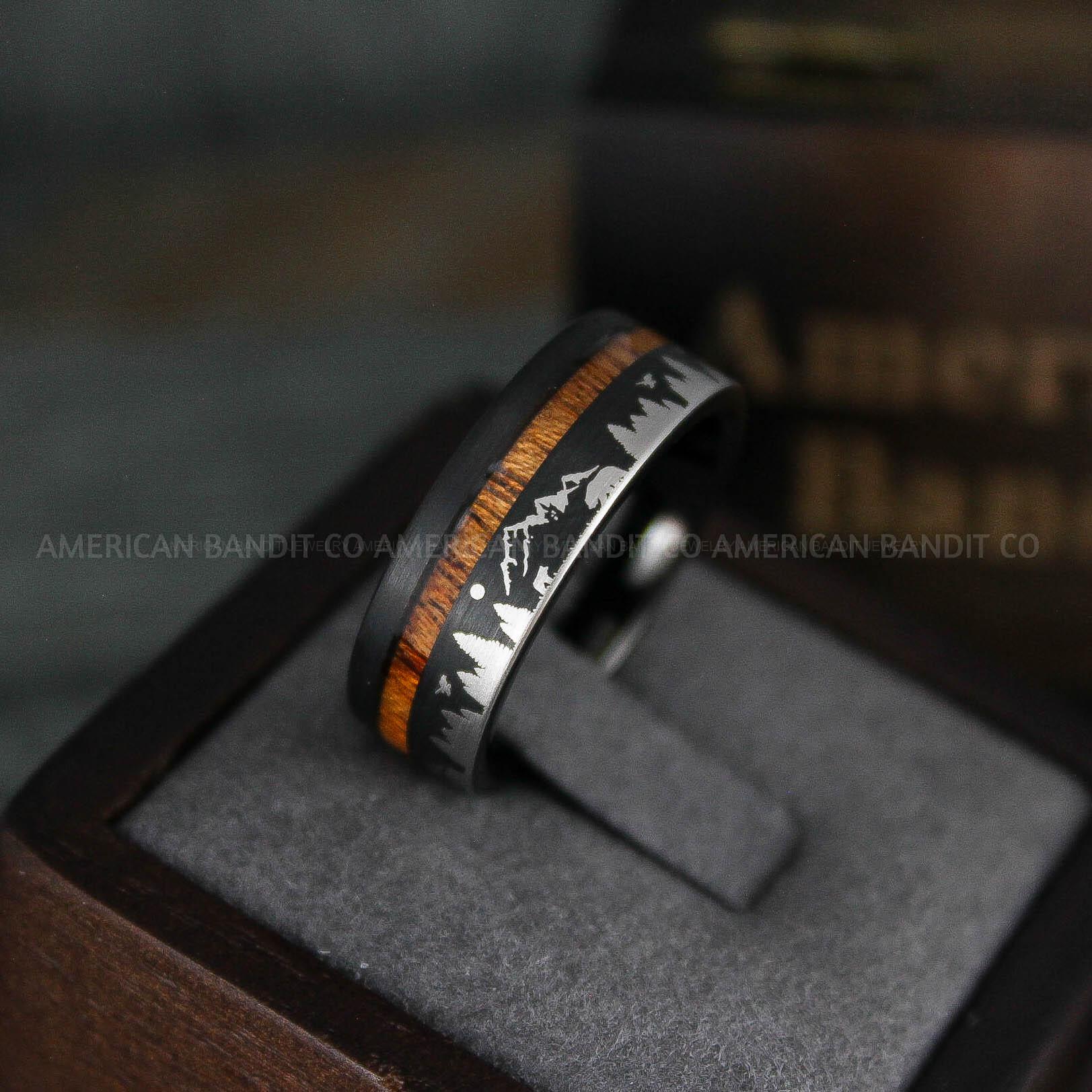 IMG_5738 Forest Ring, Mountain Range Ring, Mountains Scene Ring, Wolf Ring, Hunting Wedding Band - Image 1