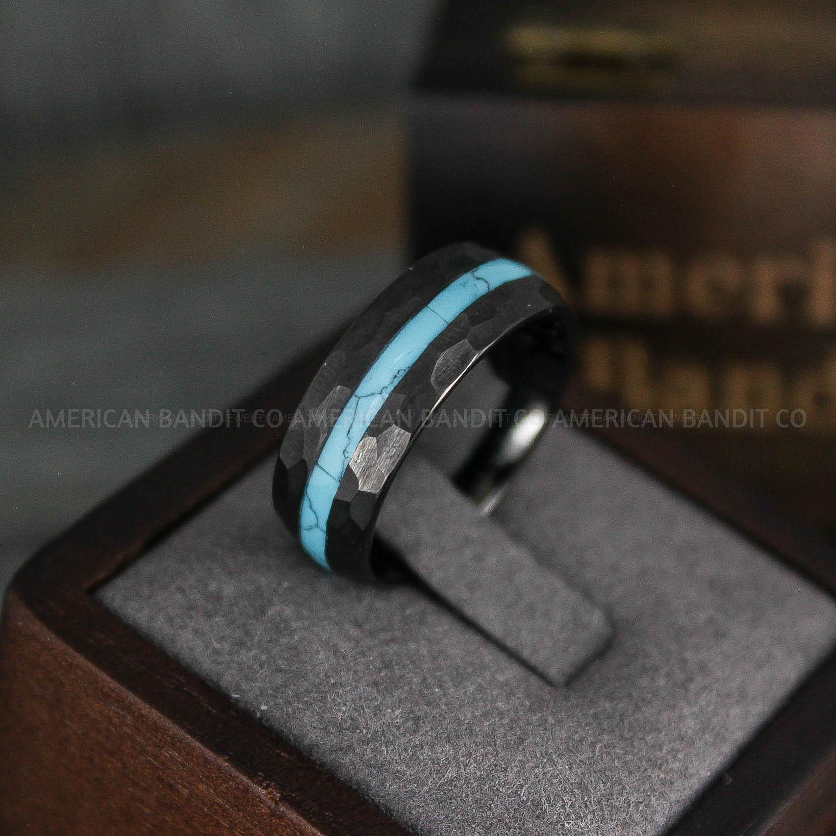 IMG_5741 Turquoise Ring, Turquoise Wedding Ring, Turquoise Wedding Band, Turquoise Jewelry, Black Wedding Ring, Black Wedding Band, Turquoise Ring - Image 1