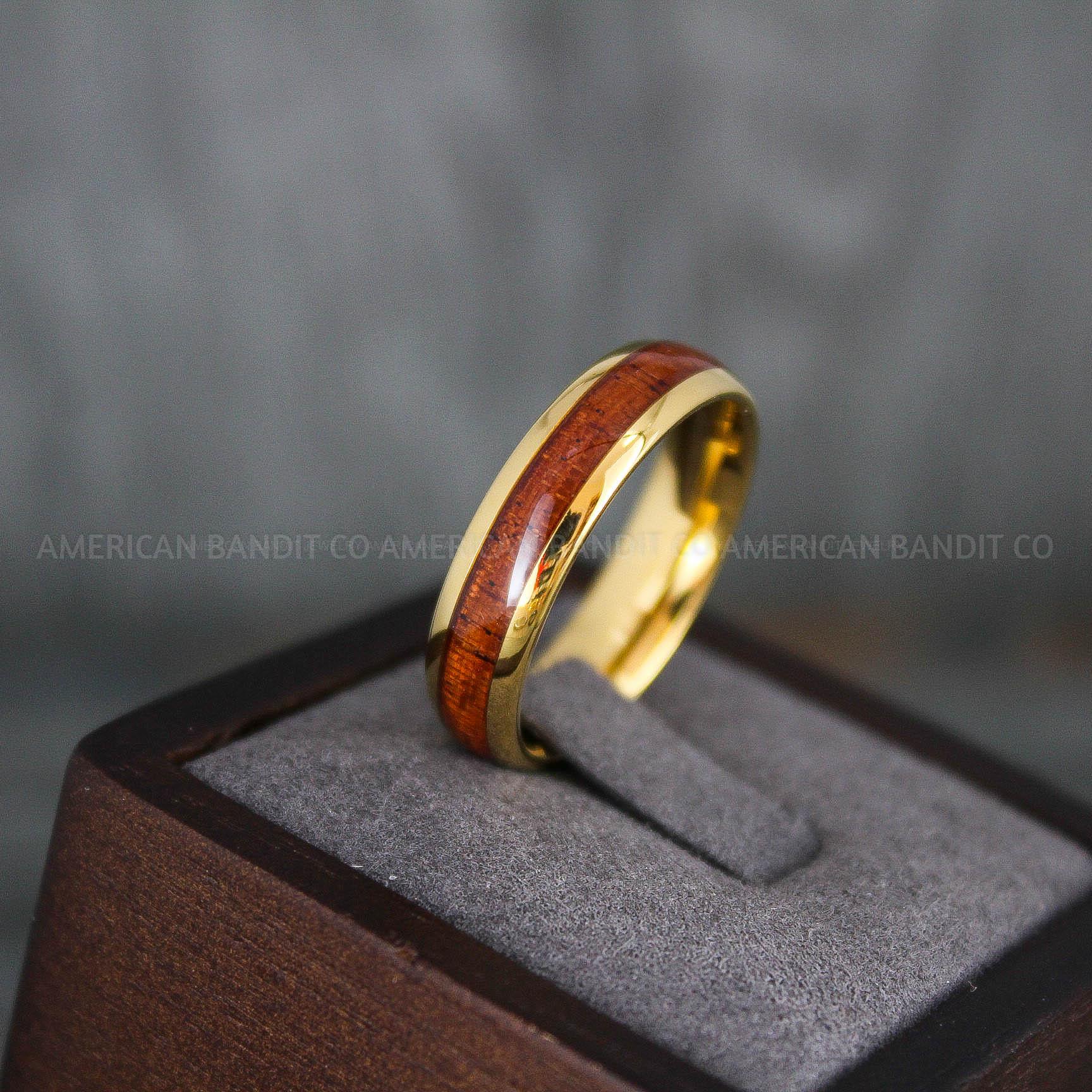 IMG_5758 Wood Ring, Wood Wedding Band, Wood Wedding Ring, Yellow Gold Wedding Ring, Yellow Gold Wedding Band - Image 1