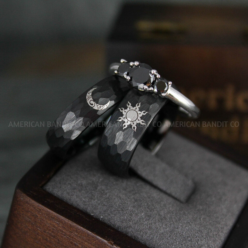 Themed Rings Matching Sun and Moon Rings, Sun and Moon Wedding Rings, Sun and Moon Wedding ...