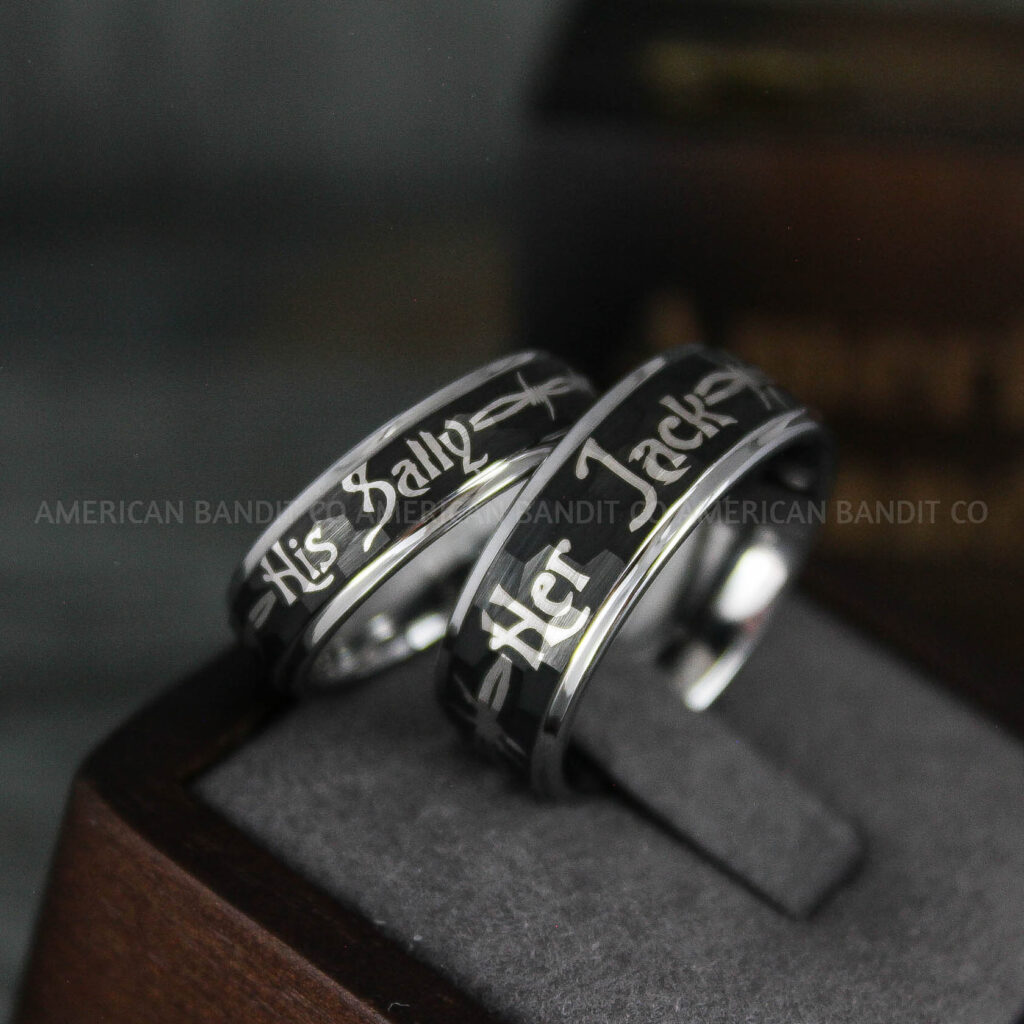 thumbnail image 2 of His Sally Her Jack Black Stainless Steel Romantic Couple Ring Lovers Promise Anniversary Engagement Wedding Bands, Stainless Steel 2 of 12