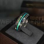 Opal Ring, Opal Wedding Ring, Abalone Shell Ring, Abalone Shell Wedding Band, Damascus Steel Ring