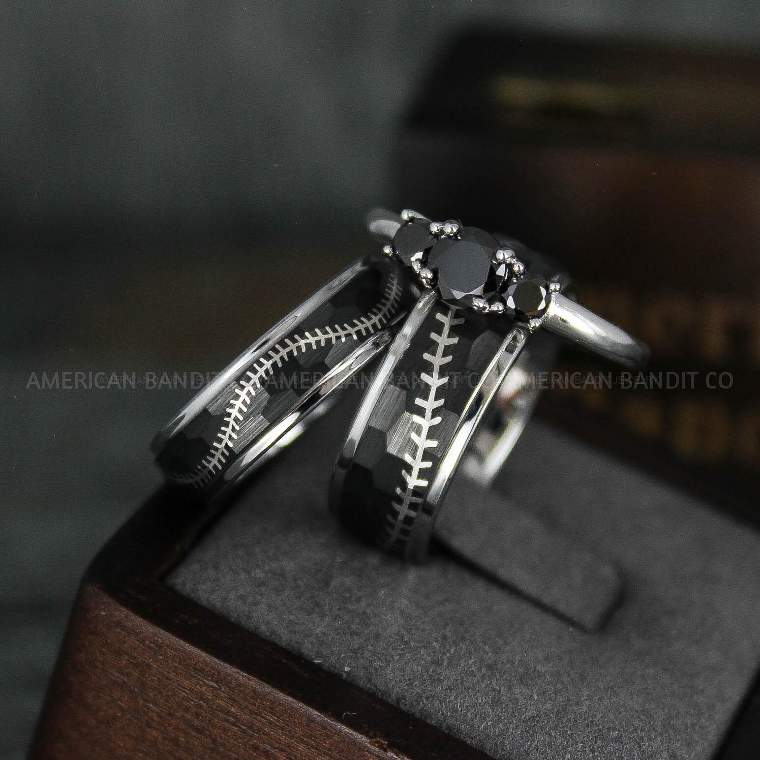 IMG_5827 Baseball Rings, Baseball Wedding Rings, Baseball Wedding Bands, Black Baseball Rings, Black Wedding Bands, Black Baseball Wedding Bands, Baseball Jewelry - Image 1