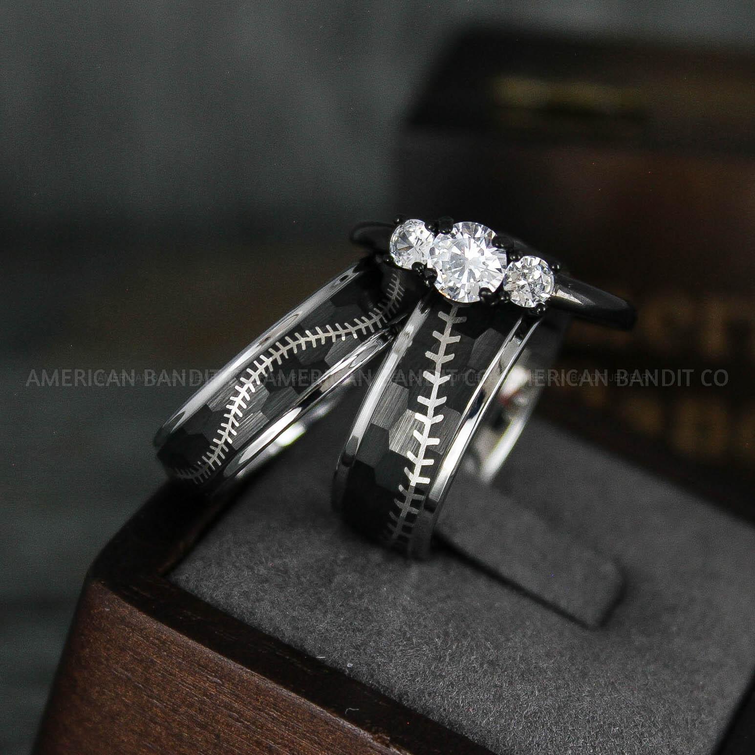 IMG_5828 Baseball Rings, Baseball Wedding Rings, Baseball Wedding Bands, Black Baseball Rings, Black Wedding Bands, Black Baseball Wedding Bands, Baseball Jewelry - Image 1