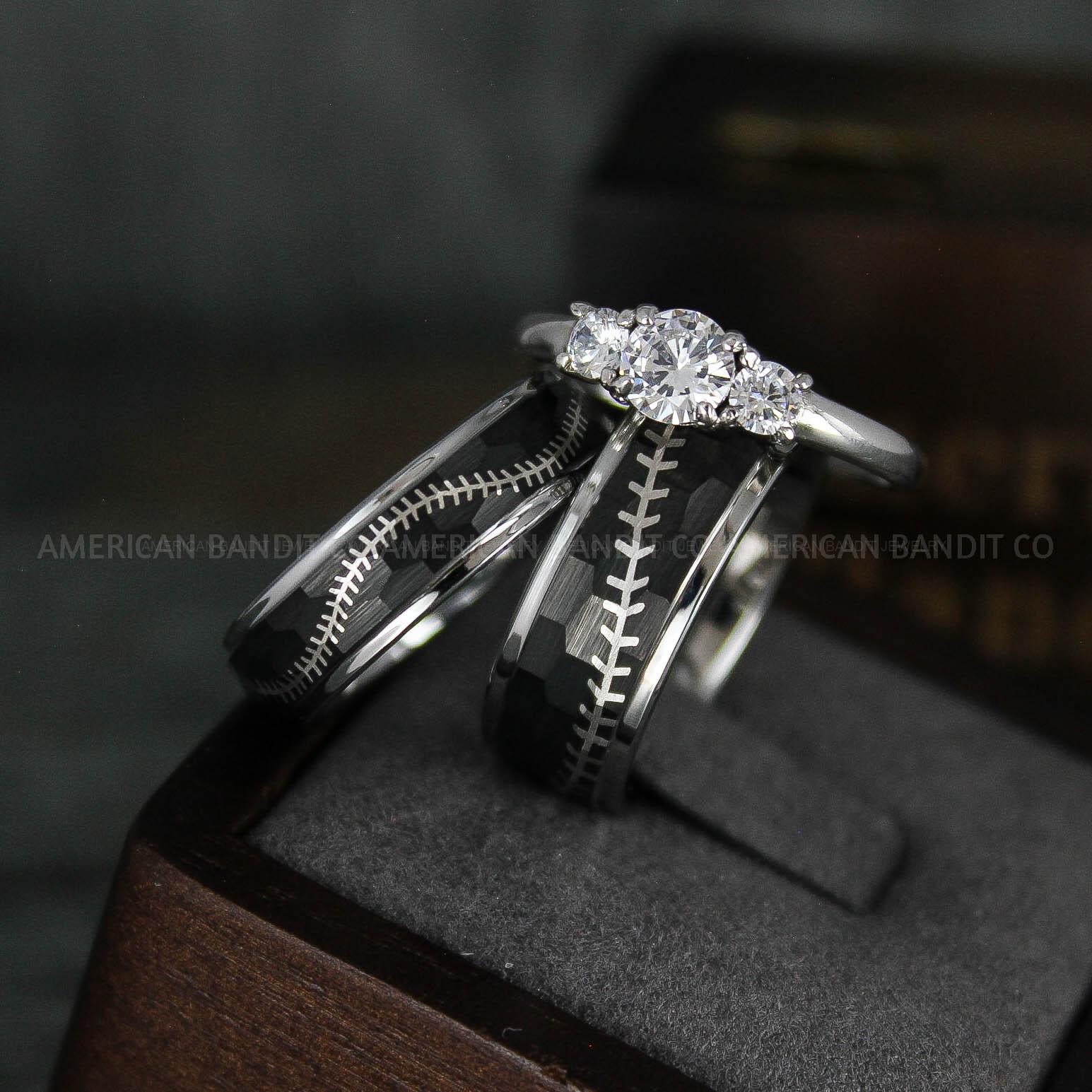 IMG_5829 Baseball Rings, Baseball Wedding Rings, Baseball Wedding Bands, Black Baseball Rings, Black Wedding Bands, Black Baseball Wedding Bands, Baseball Jewelry - Image 1