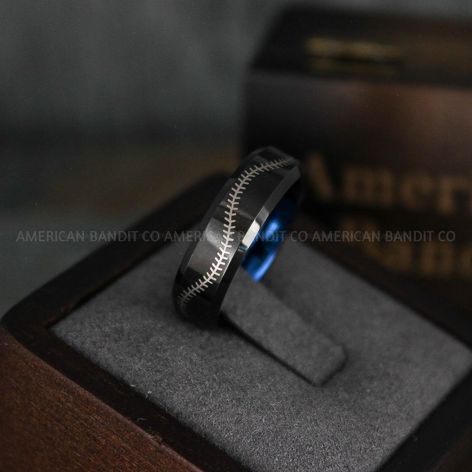 IMG_5830 Baseball Ring, Baseball Wedding Ring, Baseball Wedding Band, Black Baseball Ring, Black Wedding Band, Black Baseball Wedding Band, Baseball Jewelry - Image 1