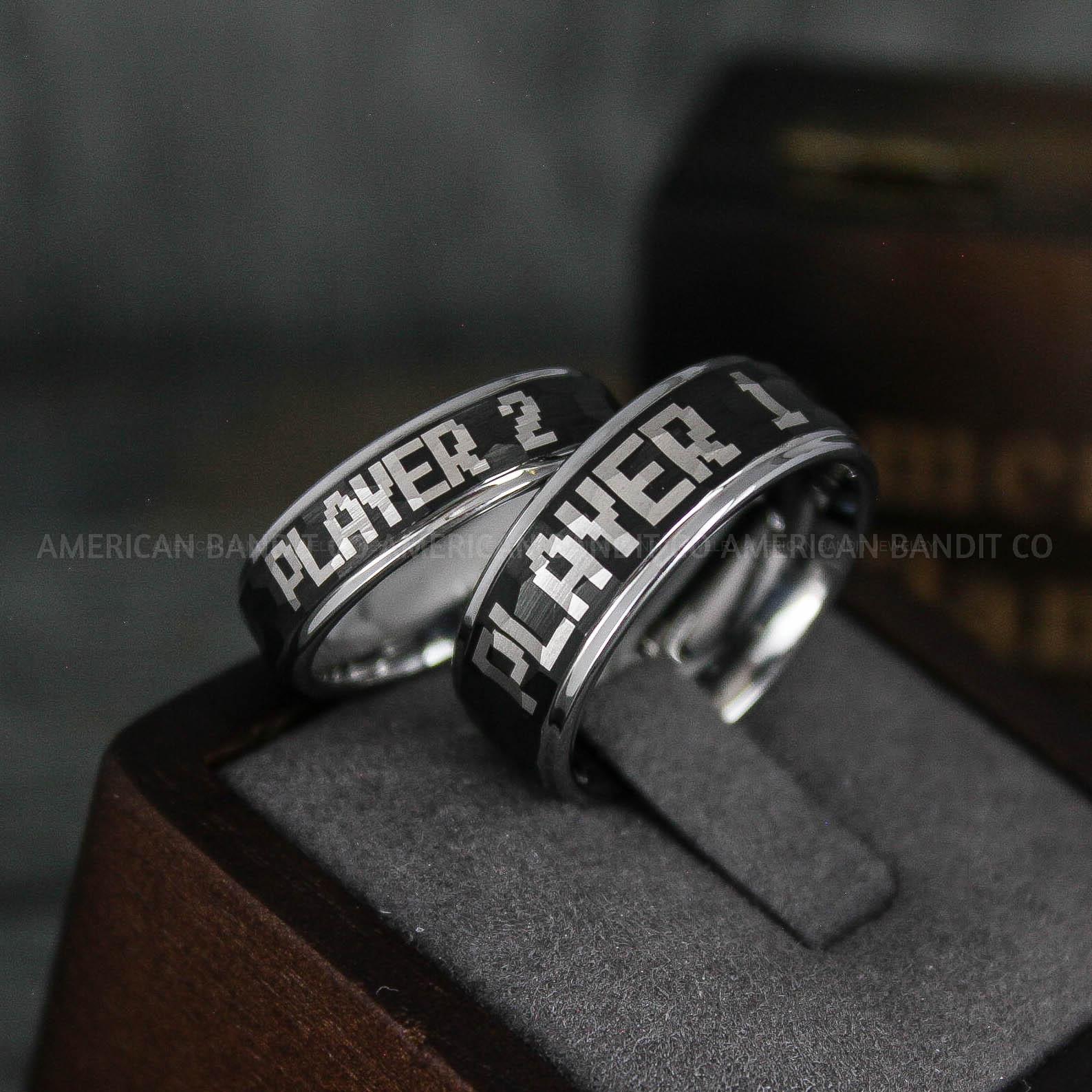 IMG_5840 Player 1 Player 2 Rings, Gamer Rings, Couple Rings, Gamer Couple Wedding Bands, Gamer Wedding Rings - Image 1