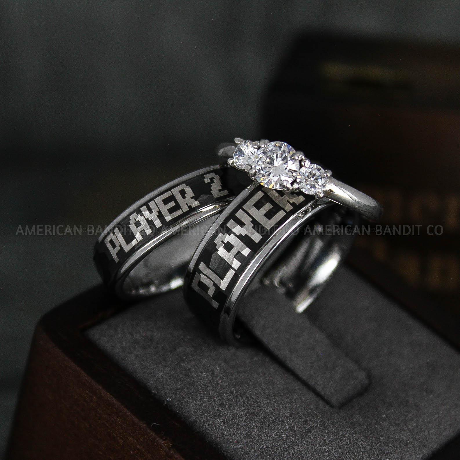 IMG_5843 Player 1 Player 2 Rings, Gamer Rings, Couple Rings, Gamer Couple Wedding Bands, Gamer Wedding Rings - Image 1
