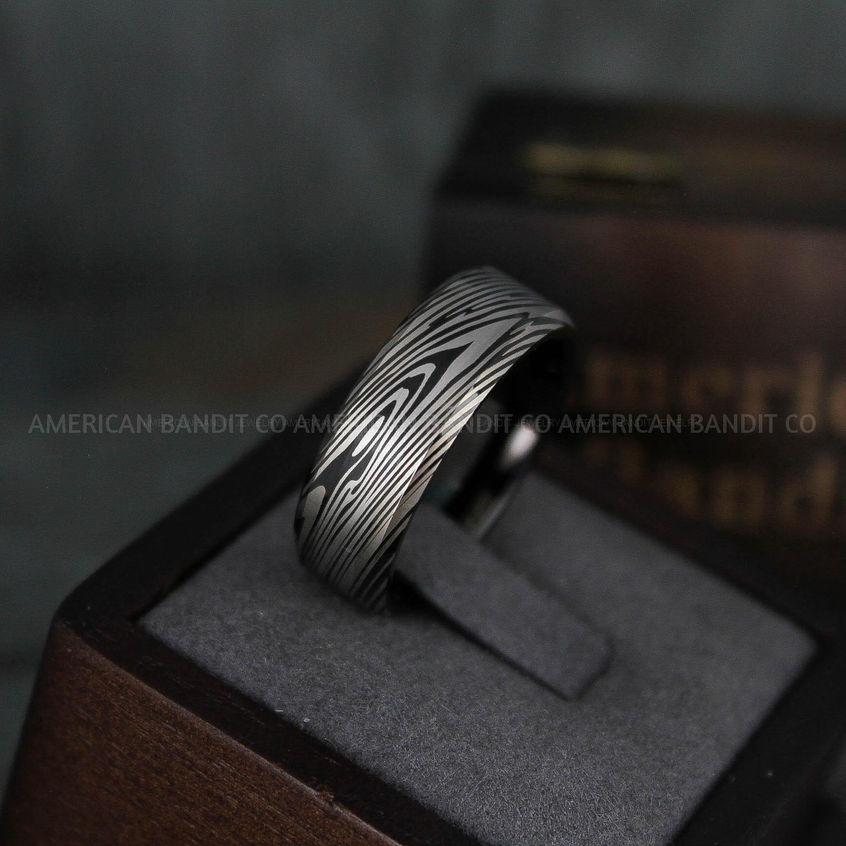 IMG_5868 Damascus Steel Ring, Damascus Steel Wedding Ring, Damascus Steel Wedding Band, Black Wedding Ring, Black Damascus Steel Wedding Ring - Image 1