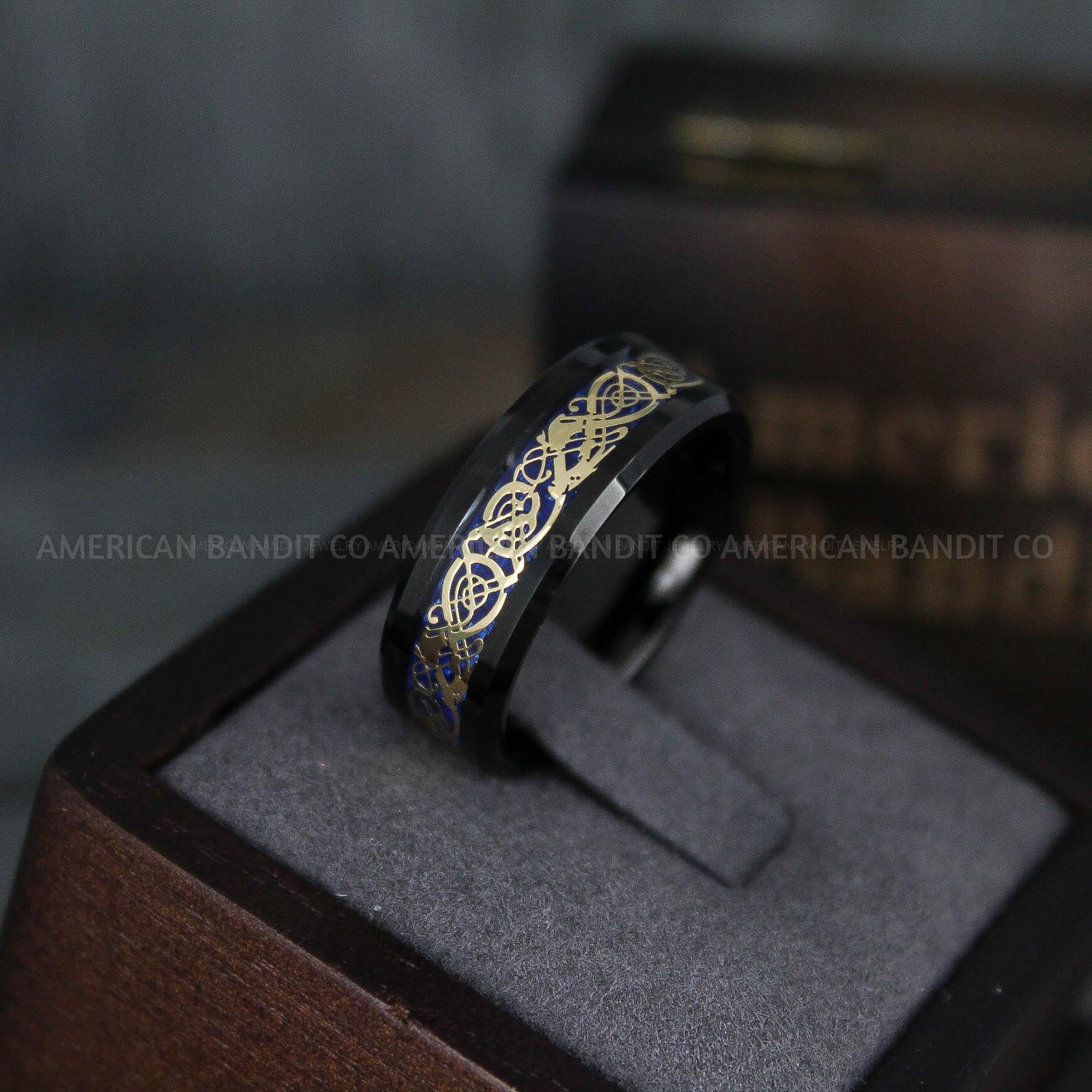 IMG_5878 Vikings Ring, Dragon Ring, Dragon Scroll Ring, Vikings Wedding Band, Black Wedding Band - Image 1