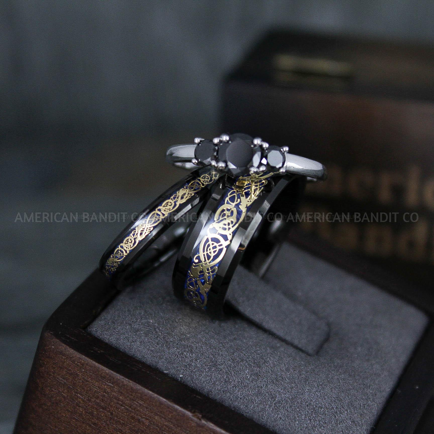 IMG_5881 Vikings Rings, Dragon Rings, Dragon Scroll Rings, Vikings Wedding Bands, Black Wedding Bands - Image 1