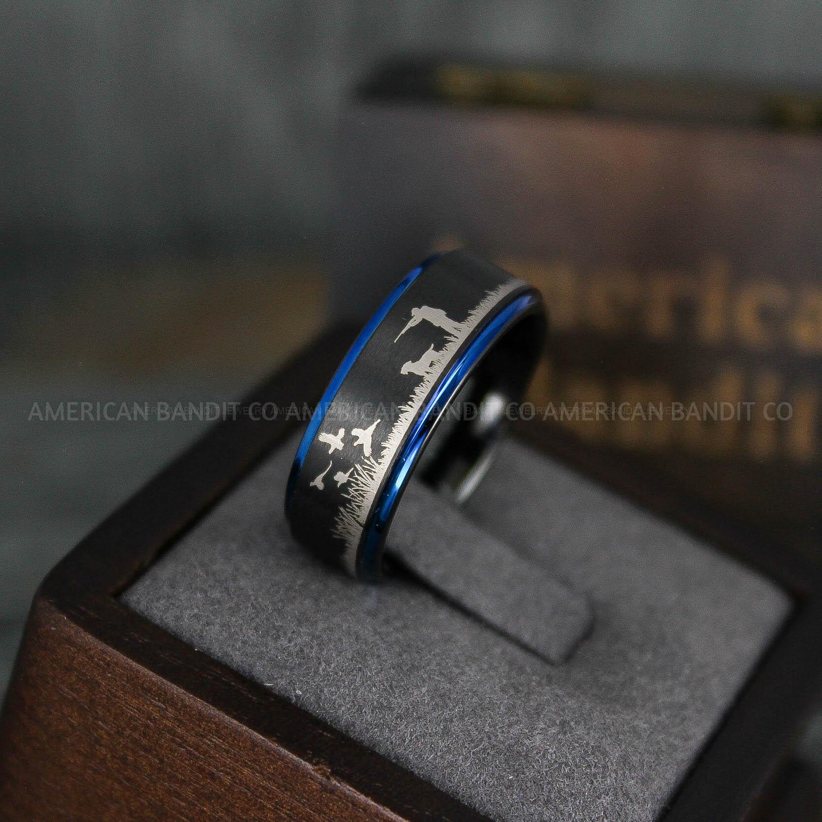 IMG_5972 Flying Pheasant Rings, Pheasant Wedding Rings, Pheasant Hunting Ring, Hunting Jewelry, Black Wedding Band, Duck Hunting Ring, Pheasant Hunting Black Pheasant Band - Image 1