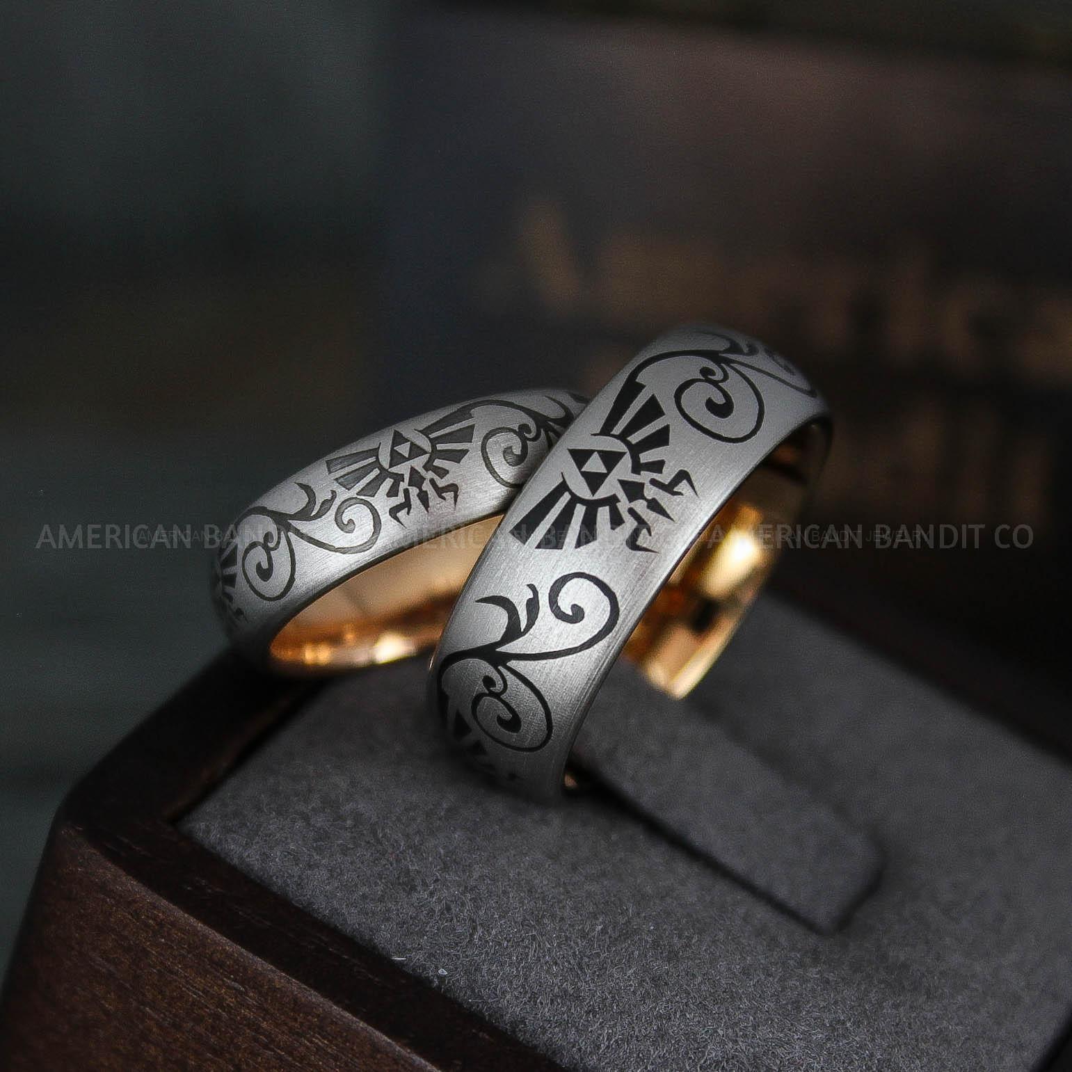 IMG_5997 Zelda Rings, Zelda Wedding Rings, Gamer Rings, Gamer Jewelry, Zelda Wedding Bands, Gamer Wedding Rings, Gunmetal Wedding Rings - Image 1