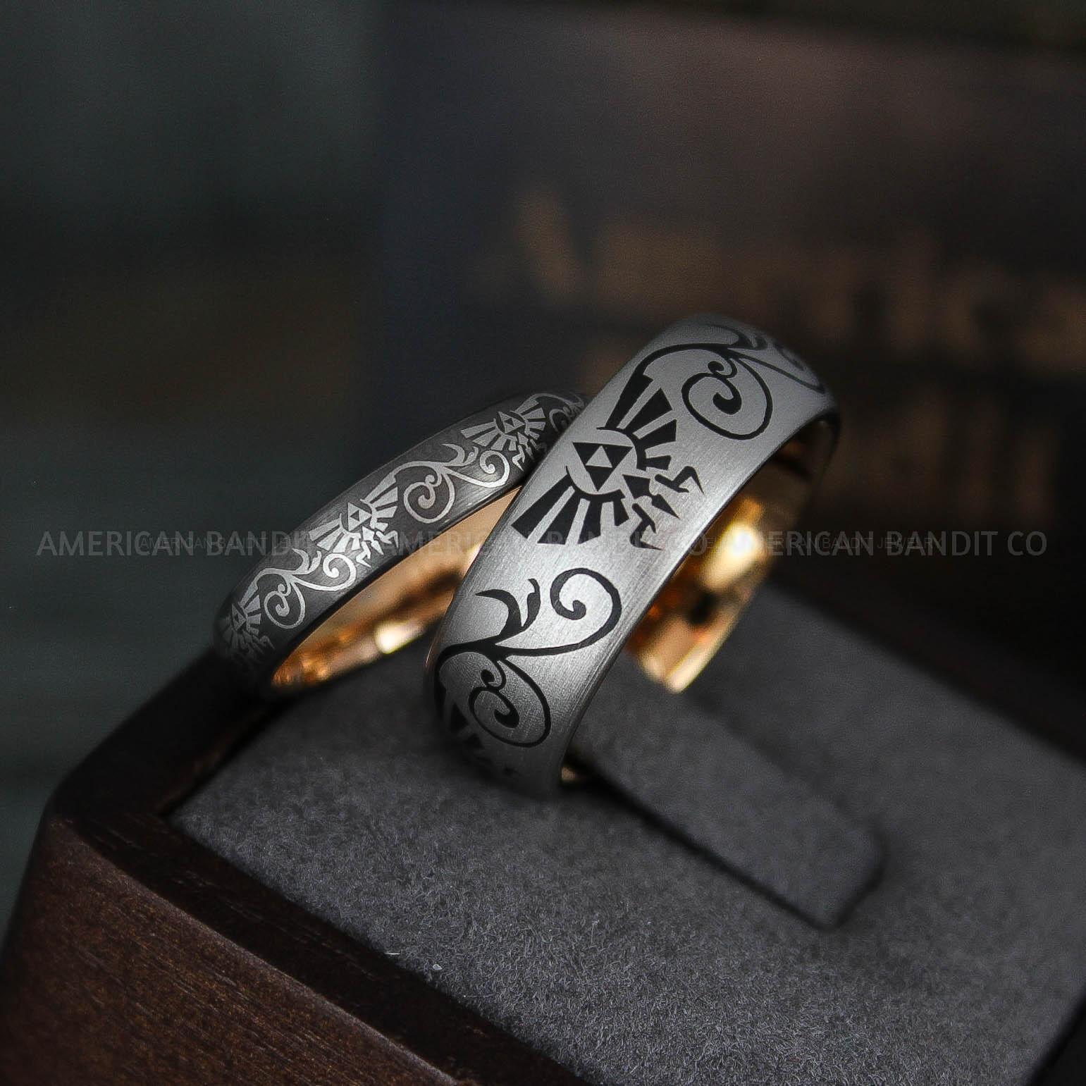 IMG_5999 Zelda Rings, Zelda Wedding Rings, Gamer Rings, Gamer Jewelry, Zelda Wedding Bands, Gamer Wedding Rings, Gunmetal Wedding Rings - Image 1