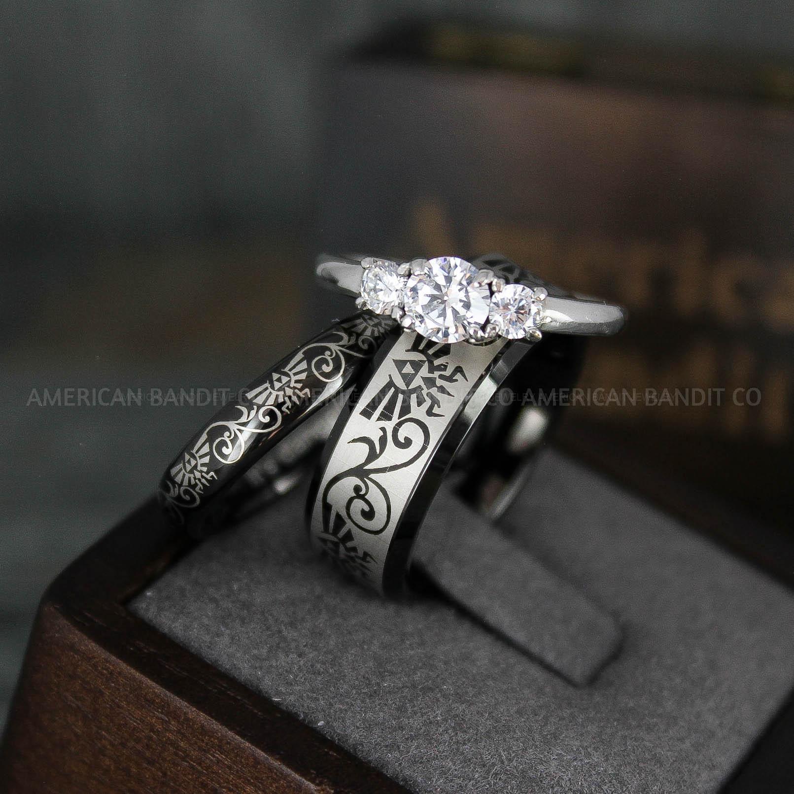 IMG_6009 Zelda Rings, Zelda Wedding Rings, Gamer Rings, Gamer Jewelry, Zelda Wedding Bands, Gamer Wedding Rings, Black Wedding Rings - Image 1