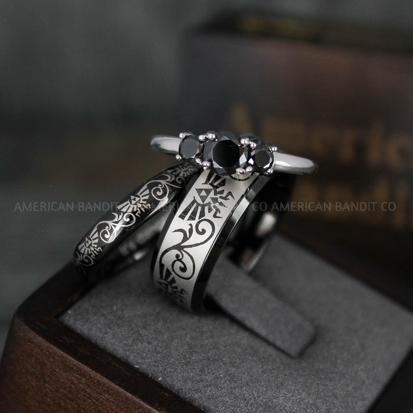 IMG_6010 Zelda Rings, Zelda Wedding Rings, Gamer Rings, Gamer Jewelry, Zelda Wedding Bands, Gamer Wedding Rings, Black Wedding Rings - Image 1