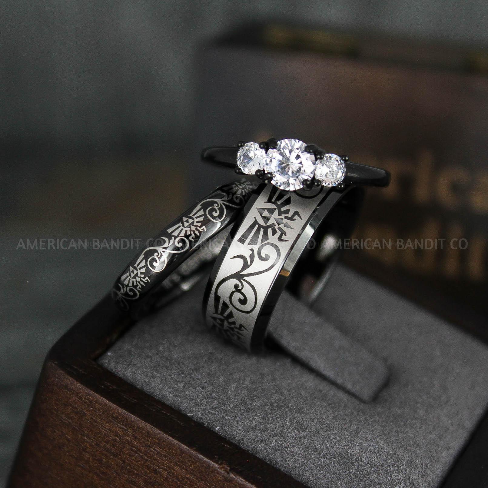 IMG_6012 Zelda Rings, Zelda Wedding Rings, Gamer Rings, Gamer Jewelry, Zelda Wedding Bands, Gamer Wedding Rings, Black Wedding Rings - Image 1