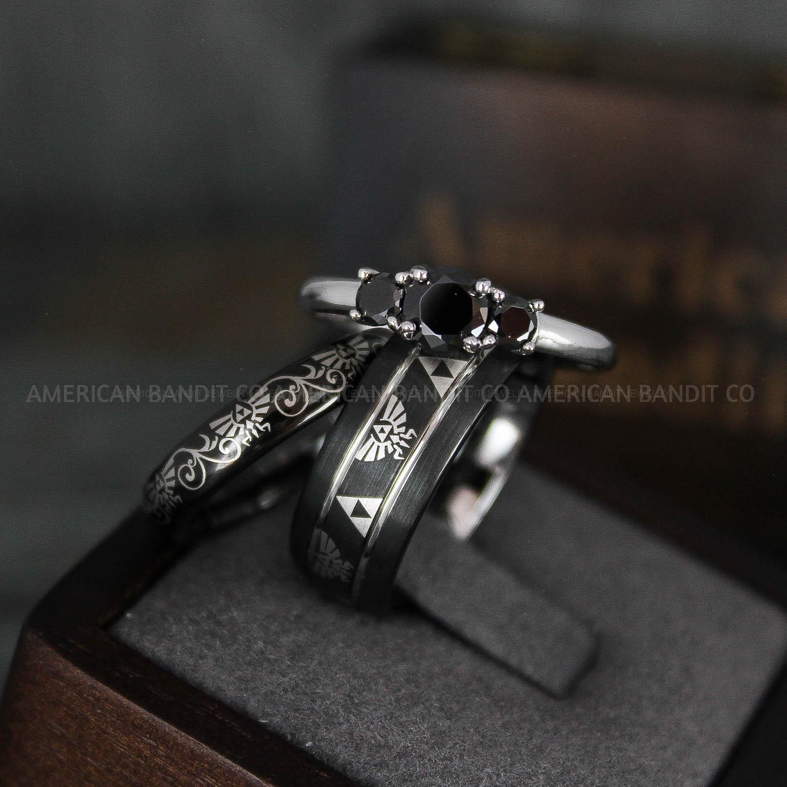 IMG_6016 Zelda Rings, Zelda Wedding Rings, Gamer Rings, Gamer Jewelry, Zelda Wedding Bands, Gamer Wedding Rings, Black Wedding Rings - Image 1