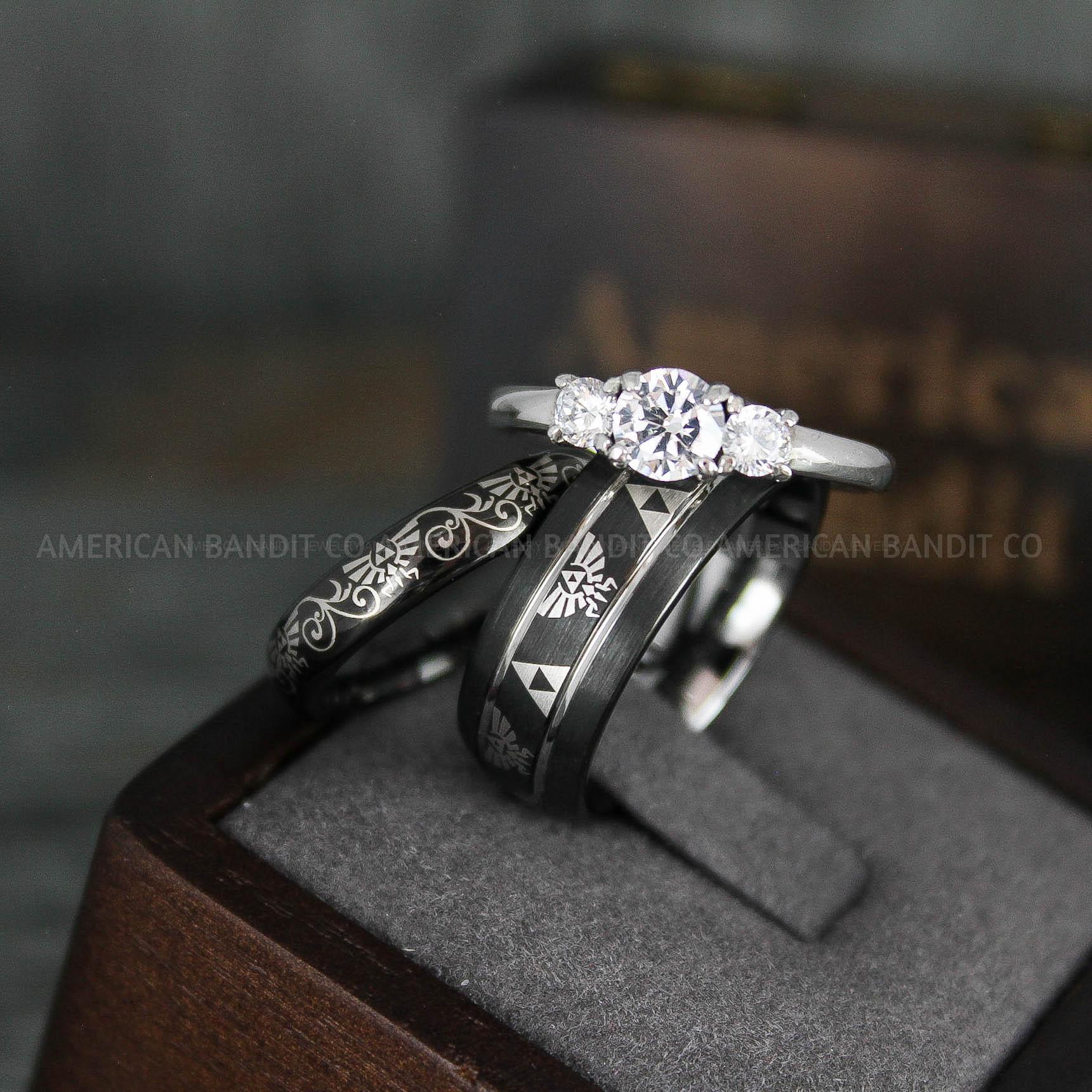 IMG_6019 Zelda Rings, Zelda Wedding Rings, Gamer Rings, Gamer Jewelry, Zelda Wedding Bands, Gamer Wedding Rings, Black Wedding Rings - Image 1