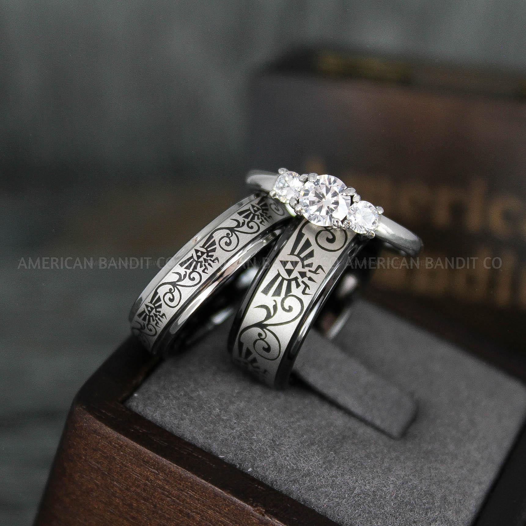IMG_6021 Zelda Rings, Zelda Wedding Rings, Gamer Rings, Gamer Jewelry, Zelda Wedding Bands, Gamer Wedding Rings, Black Wedding Rings - Image 1