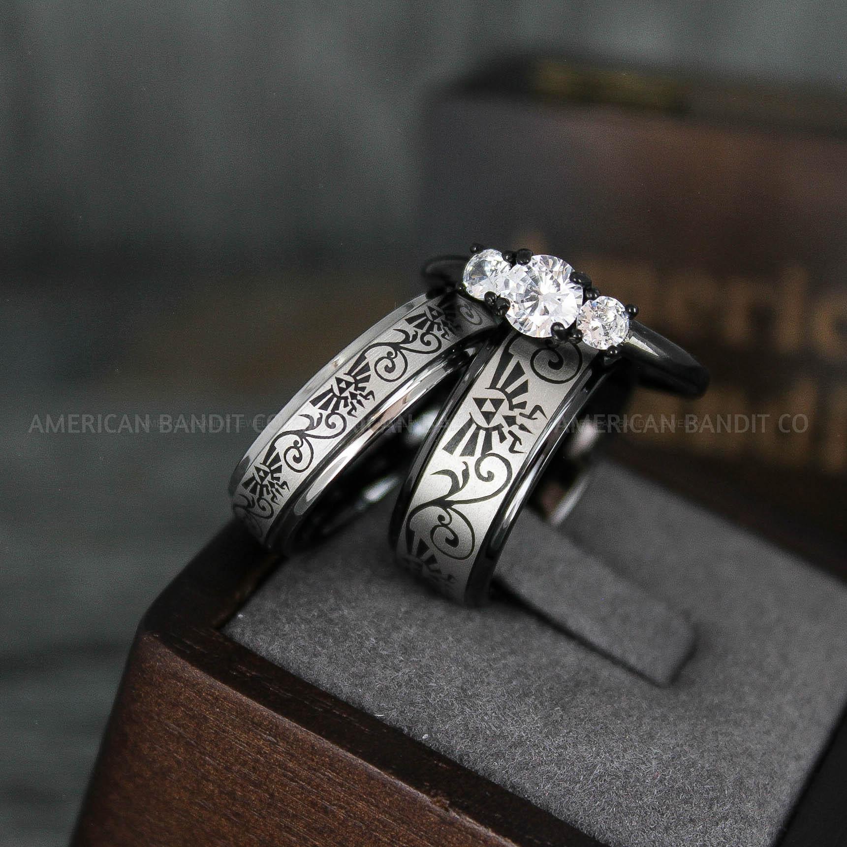 IMG_6023 Zelda Rings, Zelda Wedding Rings, Gamer Rings, Gamer Jewelry, Zelda Wedding Bands, Gamer Wedding Rings, Black Wedding Rings - Image 1