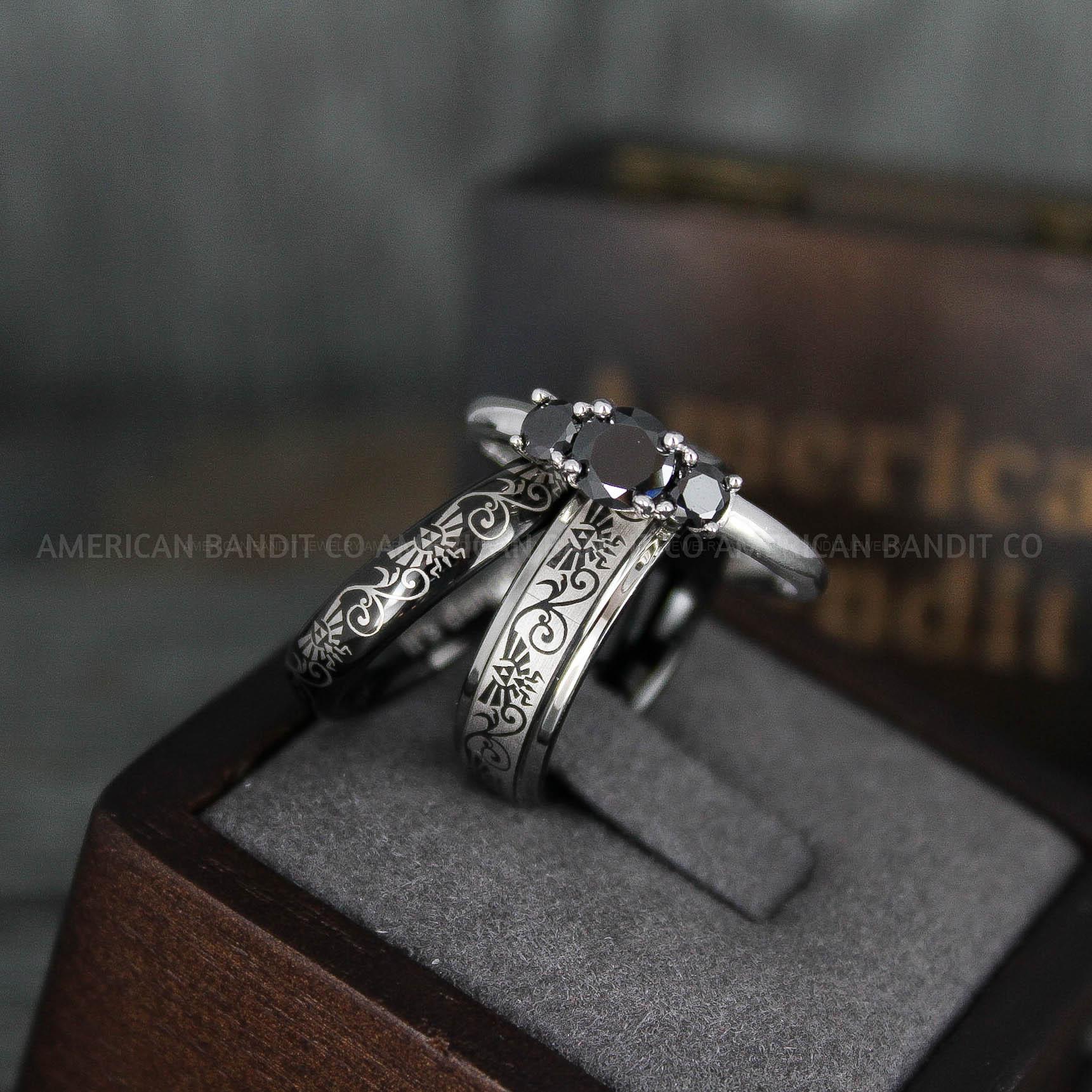 IMG_6027 Zelda Rings, Zelda Wedding Rings, Gamer Rings, Gamer Jewelry, Zelda Wedding Bands, Gamer Wedding Rings, Black Wedding Rings - Image 1