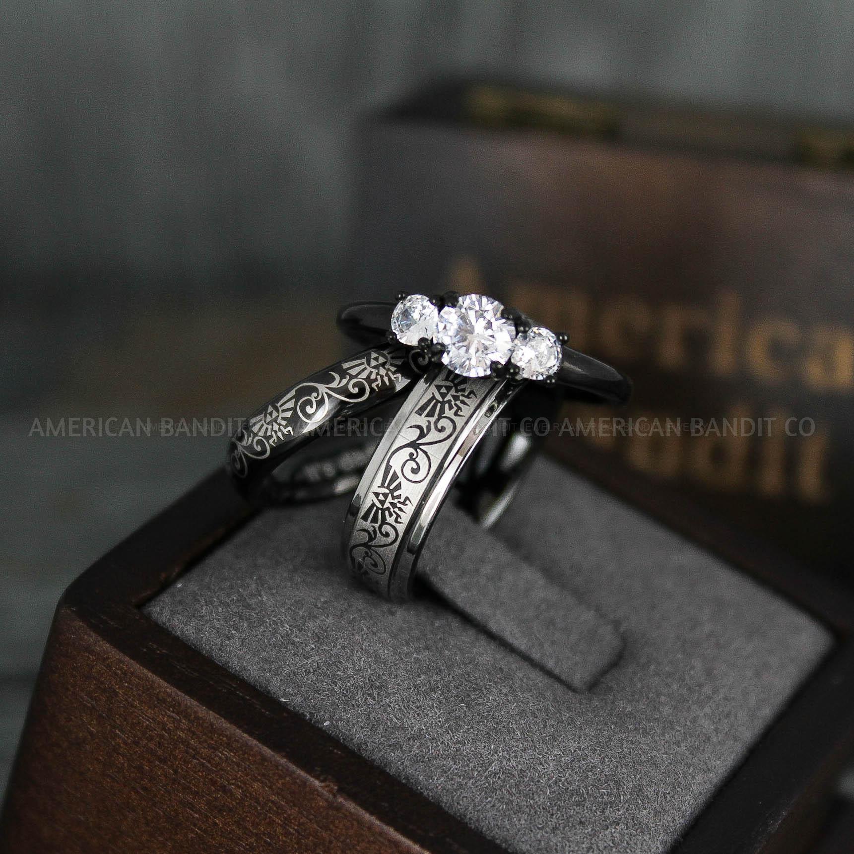 IMG_6029 Zelda Rings, Zelda Wedding Rings, Gamer Rings, Gamer Jewelry, Zelda Wedding Bands, Gamer Wedding Rings, Black Wedding Rings - Image 1