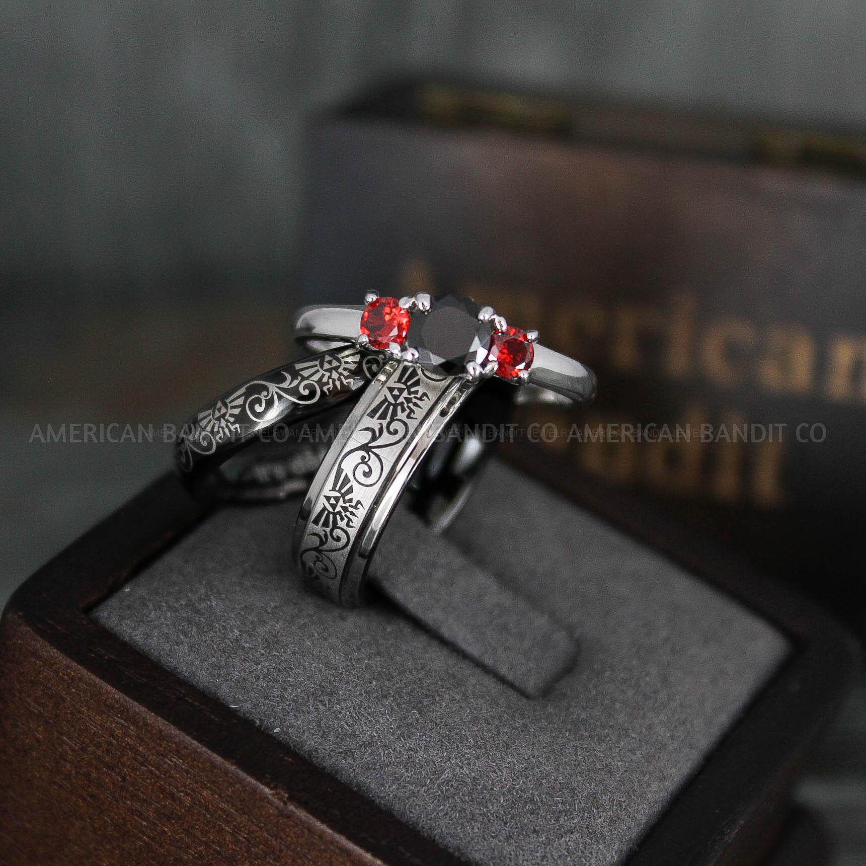 IMG_6030 Zelda Rings, Zelda Wedding Rings, Gamer Rings, Gamer Jewelry, Zelda Wedding Bands, Gamer Wedding Rings, Black Wedding Rings - Image 1
