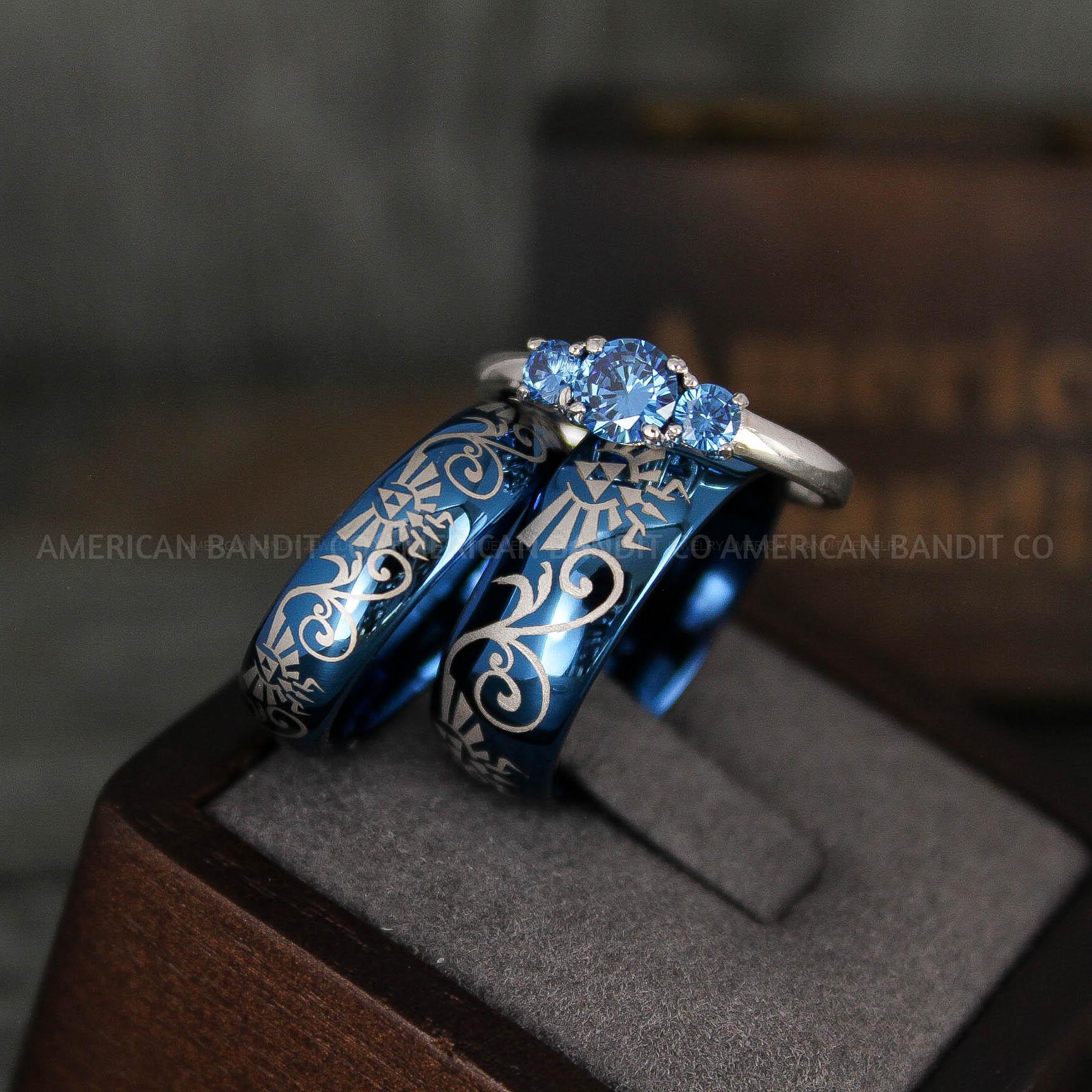 IMG_6038 Zelda Rings, Zelda Wedding Rings, Gamer Rings, Gamer Jewelry, Zelda Wedding Bands, Gamer Wedding Rings, Blue Wedding Rings - Image 1