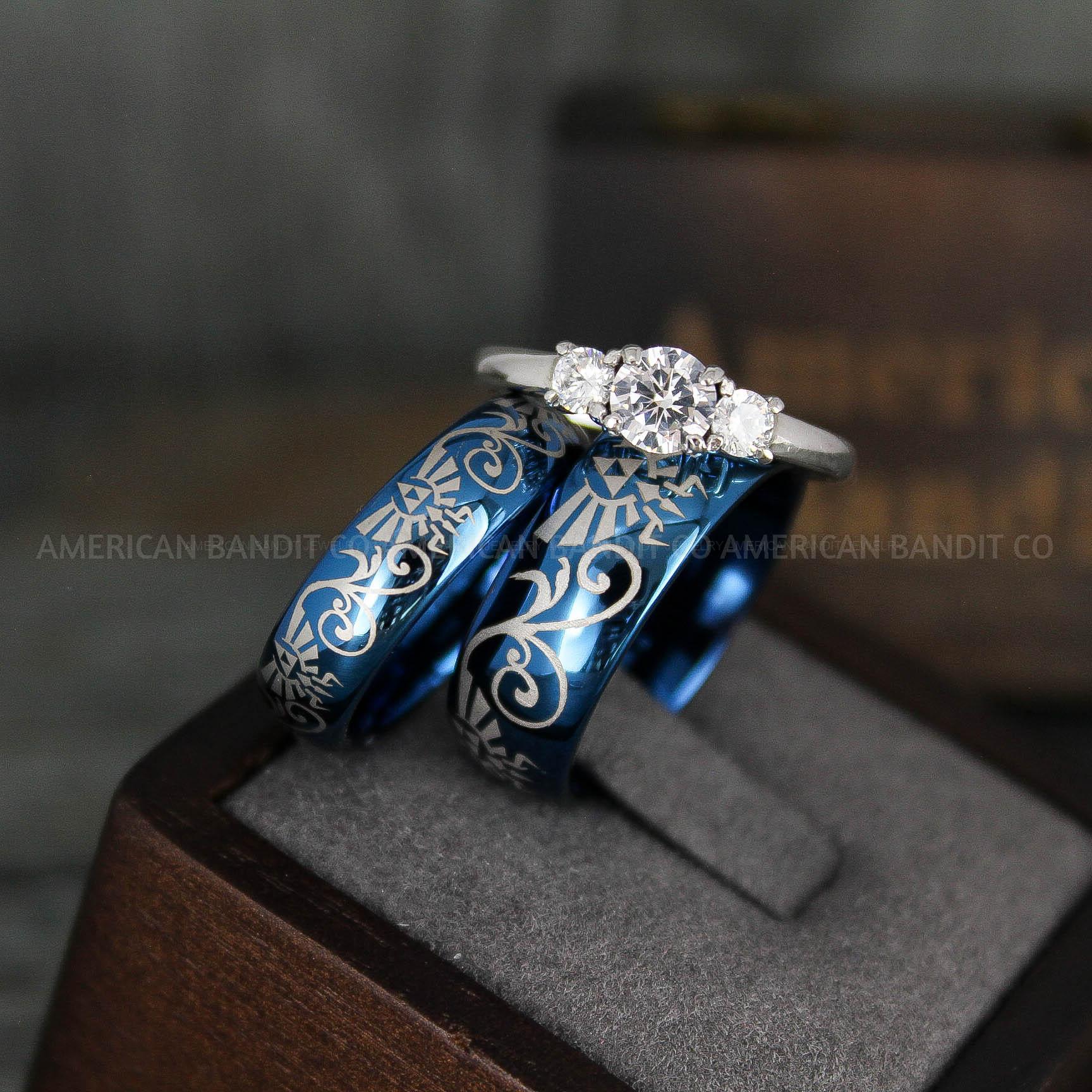 IMG_6039 Zelda Rings, Zelda Wedding Rings, Gamer Rings, Gamer Jewelry, Zelda Wedding Bands, Gamer Wedding Rings, Blue Wedding Rings - Image 1