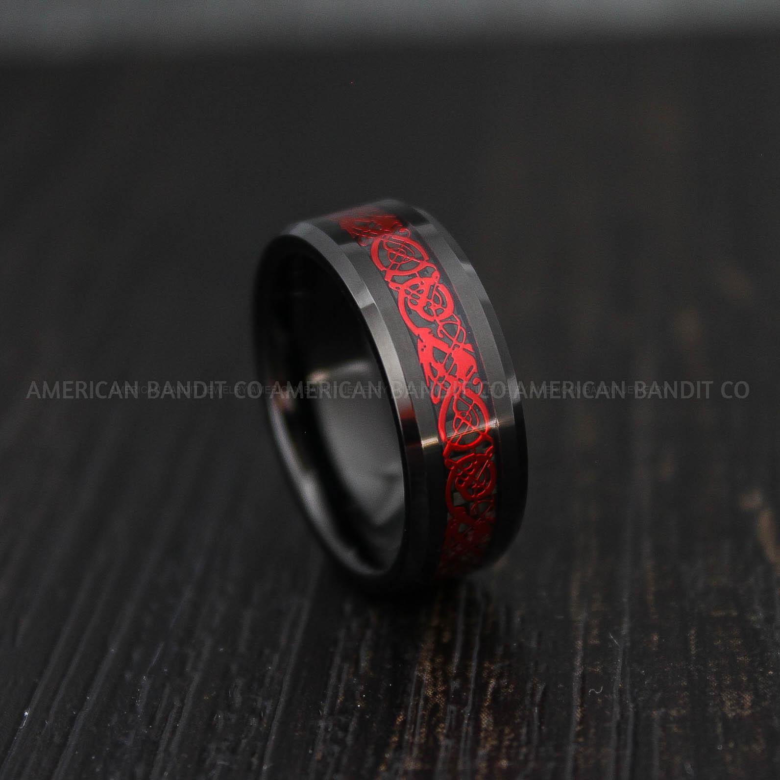 IMG_2587-3 Vikings Ring, Dragon Ring, Dragon Scroll Ring, Vikings Wedding Band, Black Wedding Band - Image 1