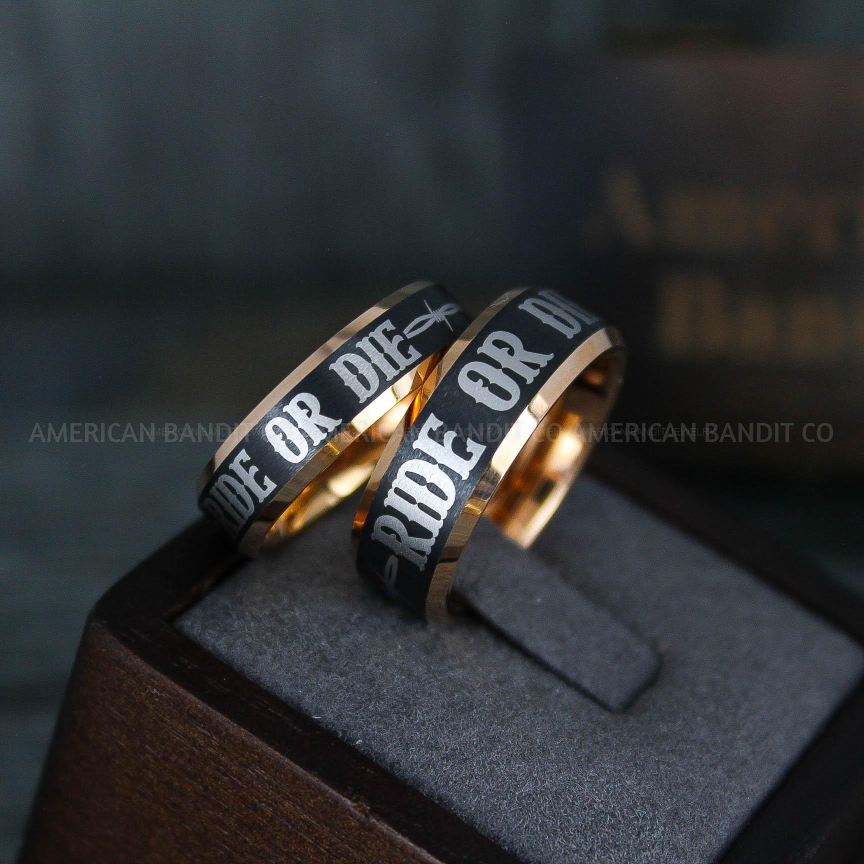 IMG_6074 Ride or Die Rings, Ride or Die, Ride or Die Wedding Rings, Ride or Die Wedding Bands, Black Wedding Rings, Black Wedding Bands, Biker Rings - Image 1