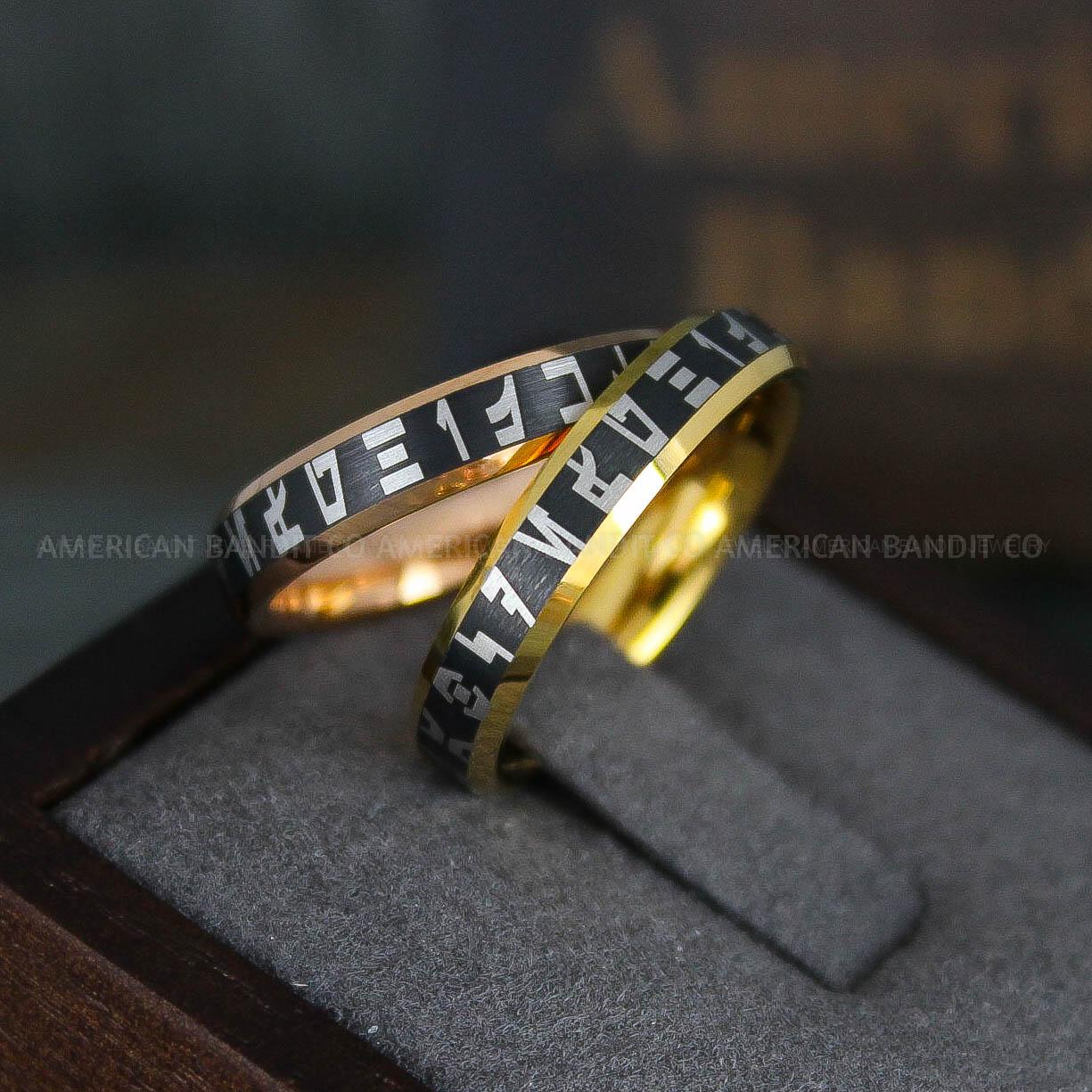 IMG_6084 Aurebesh Rings, Aurebesh Wedding Bands, Black Wedding Bands, Aurebesh Wedding Rings, Aurebesh Jewelry - Image 1