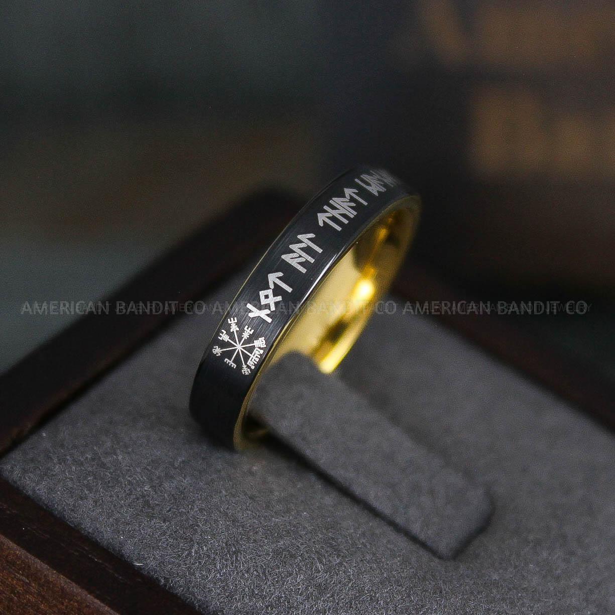 IMG_6098 Til Valhalla Rings, Viking Rings, Runes Rings, Vegvísir Ring, Couple Nordic Rings, Norsemen Rings, Nordic Runes Rings, Black Tungsten Bands - Image 1