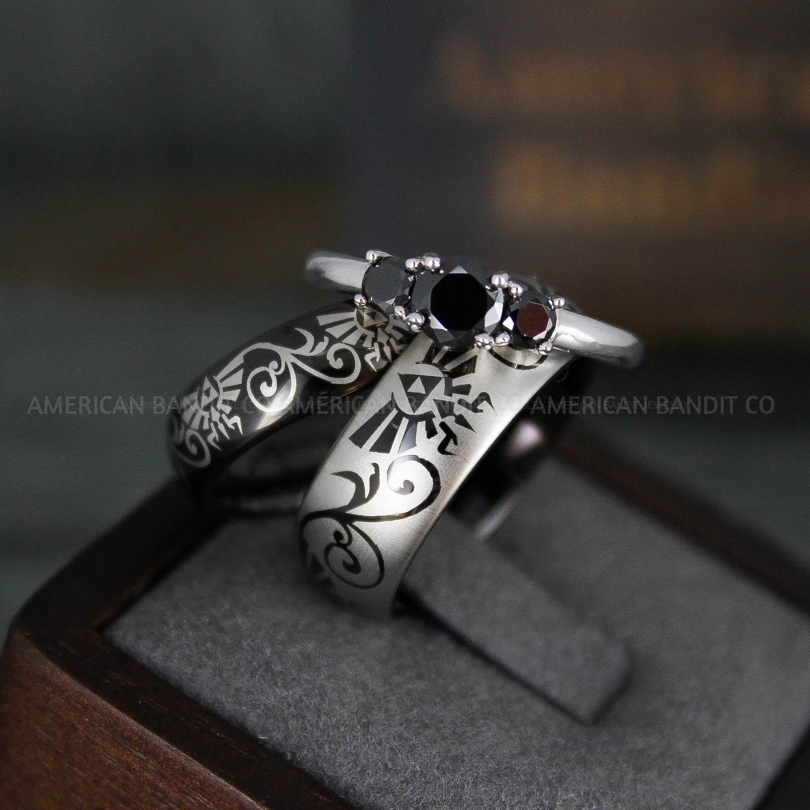 IMG_6133 Zelda Rings, Zelda Wedding Rings, Gamer Rings, Gamer Jewelry, Zelda Wedding Bands, Gamer Wedding Rings, Black Wedding Rings - Image 1